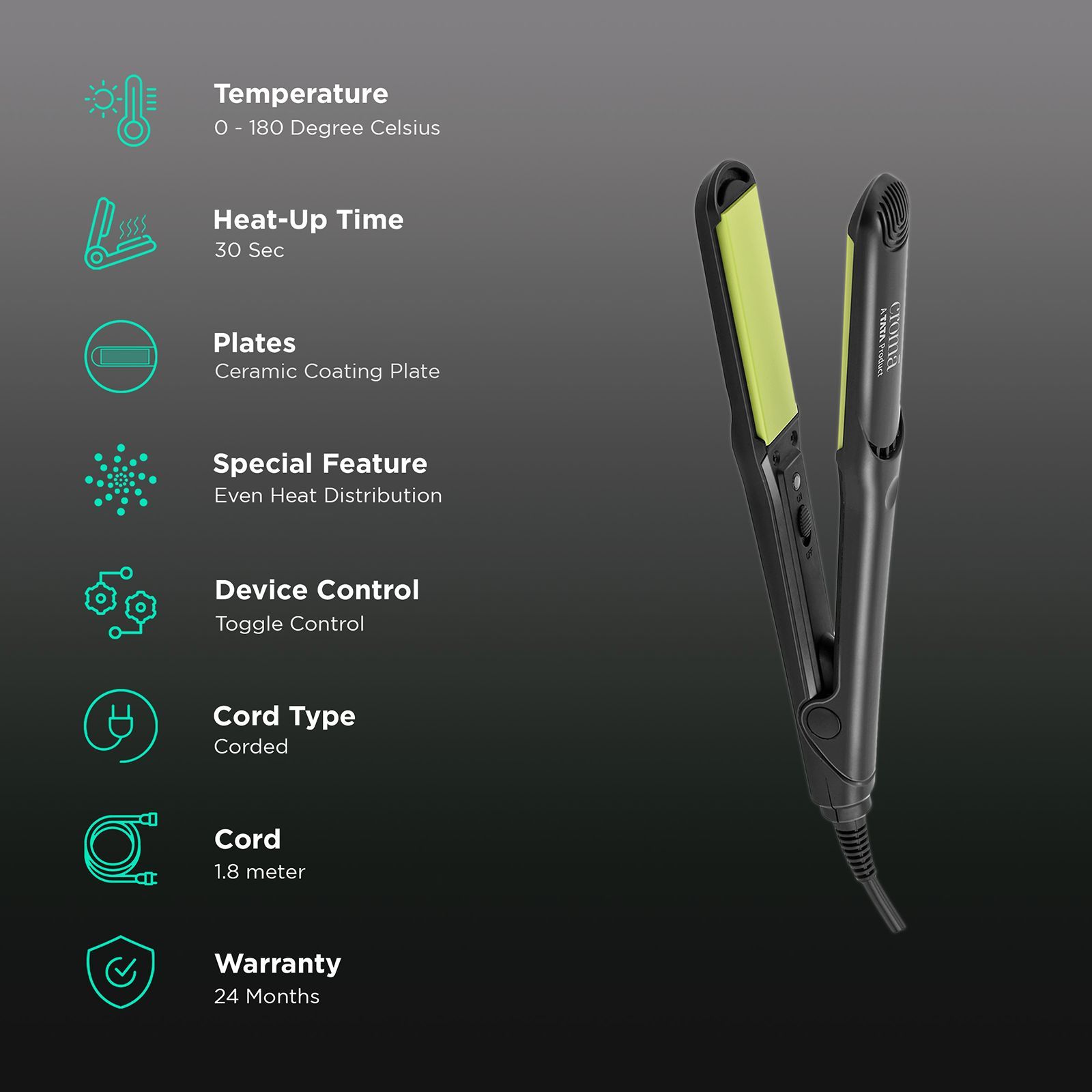 Croma Hair Straightener with Faster Heating (Ceramic Coated Plates, Black)_3