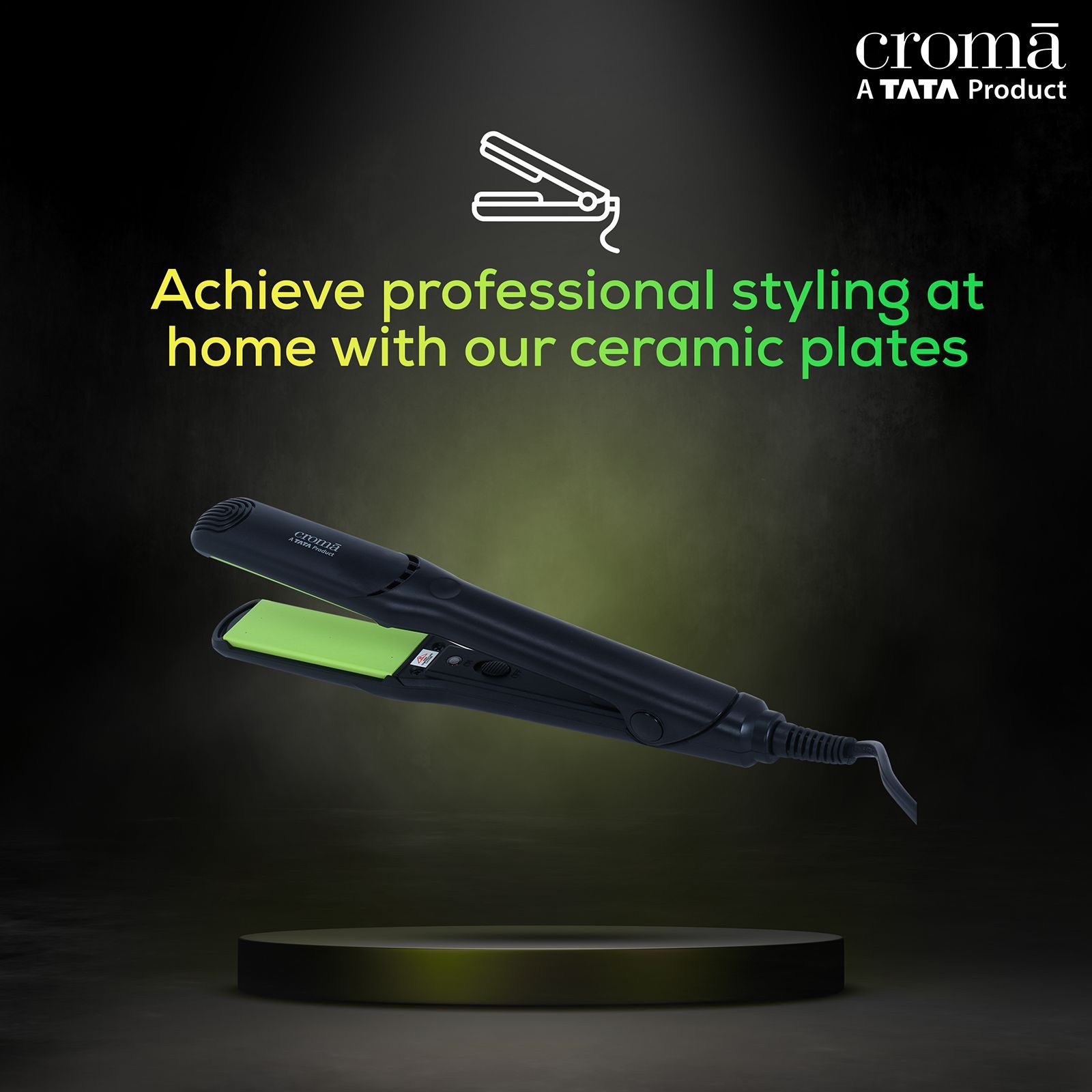 Croma Hair Straightener with Faster Heating (Ceramic Coated Plates, Black)_5