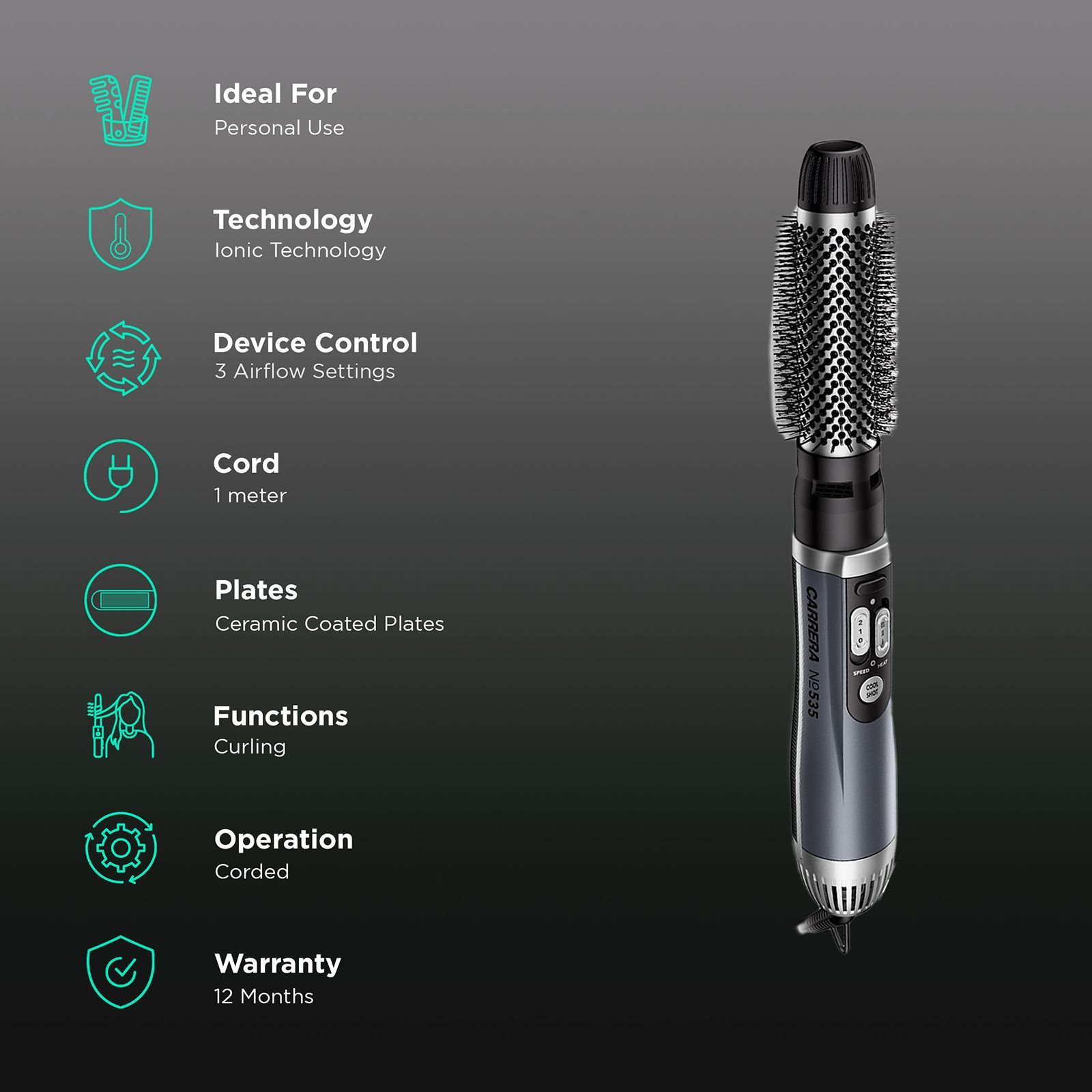 CARRERA Professional 2-in-1 Hair Styler with Ionic Technology (Even Heat Distribution, Graphite Grey & Titanium)_3