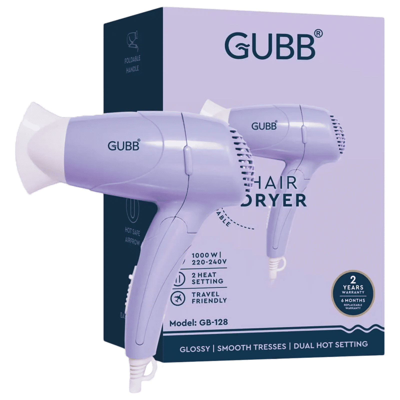 GUBB GB-128 Hair Dryer with 2 Heat Settings & Cool Shot (Overheat Protection, Purple)_6