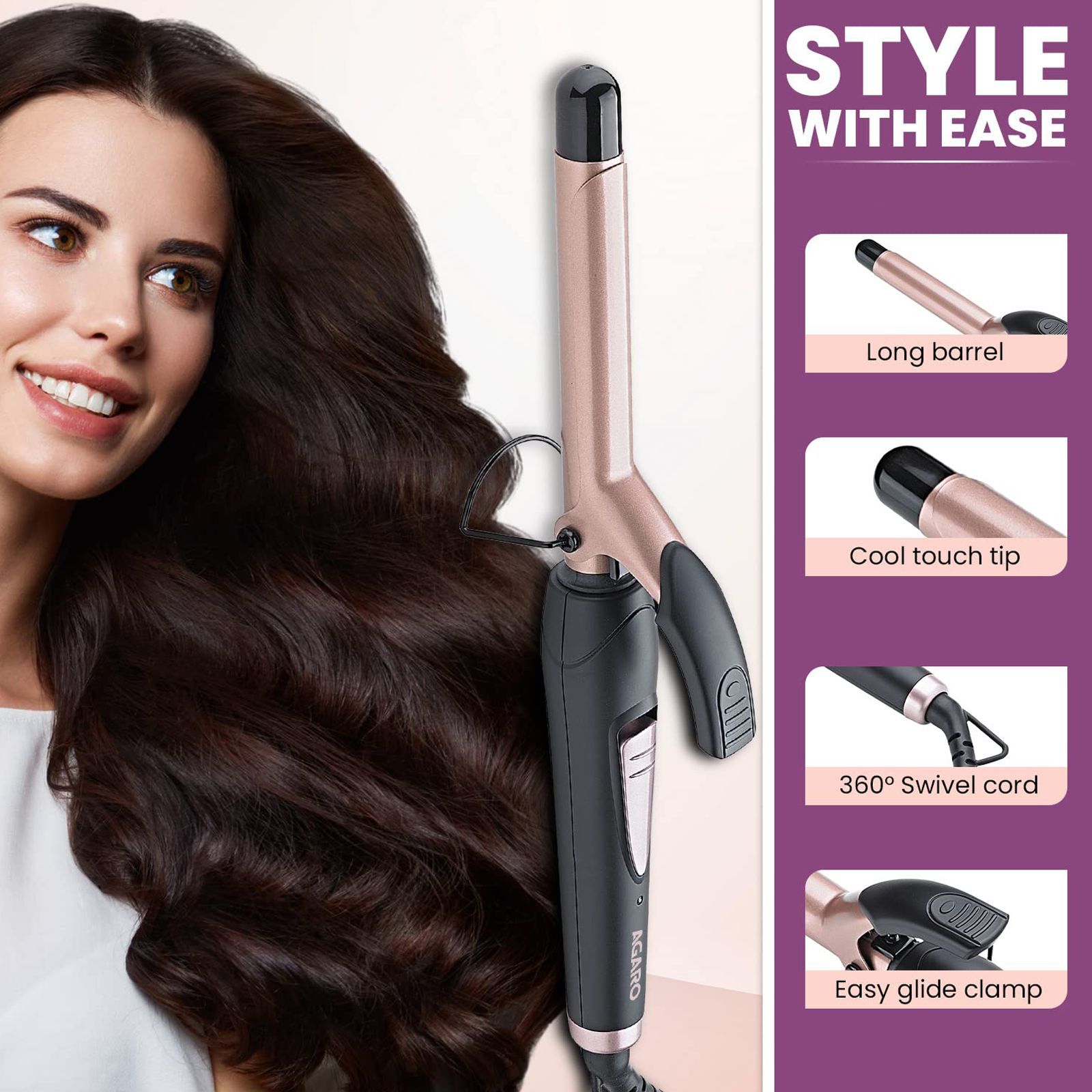 AGARO HC7001 Hair Styler with Tourmaline Infused Ceramic Plates (Cool Touch Tip, Black & Rose Gold)_10