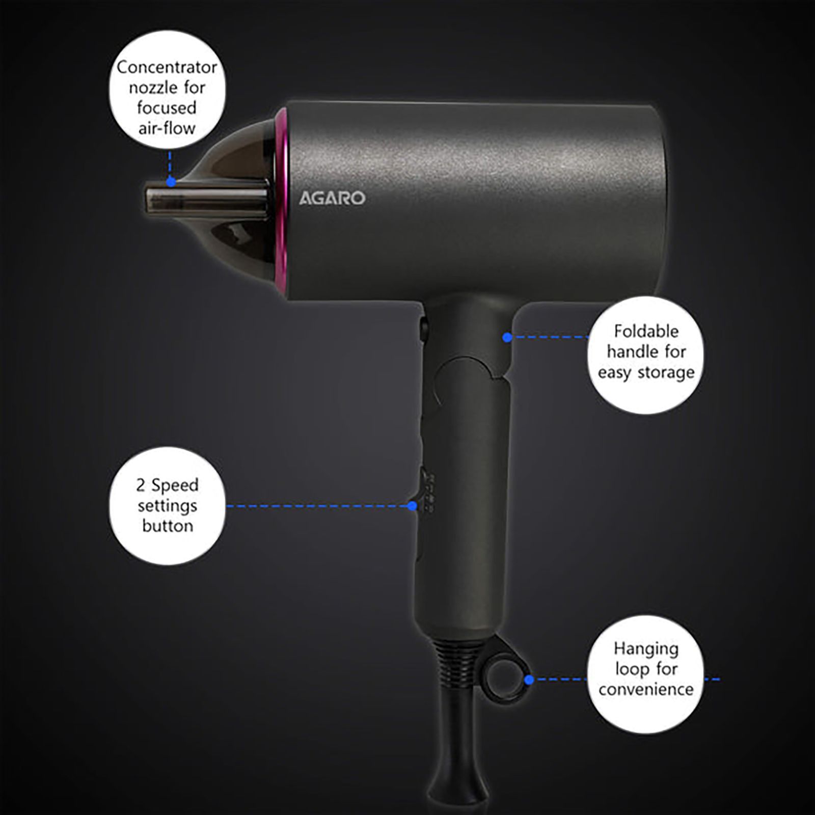 AGARO HD1214 Hair Dryer with 3 Heat Settings & Cool Shot (Overheat Protection, Black)_10
