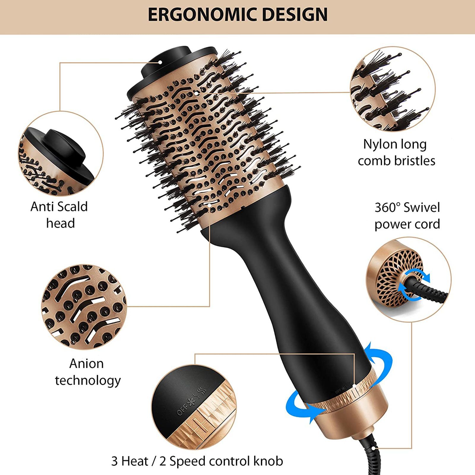 AGARO HV2179 Hair Dryer with 3 Heat Settings (Ionic Technology, Rose Gold & Black)_4