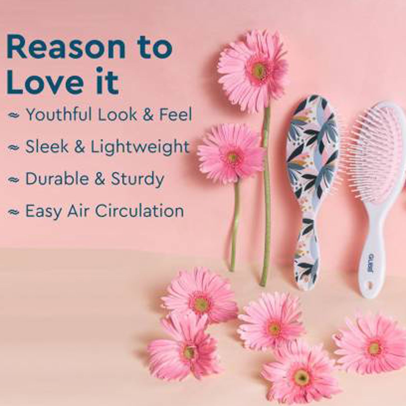 GUBB TG000529 Hair Styler with Ball Tipped Bristles (Flexible Cushion Base, White & Pink)_4