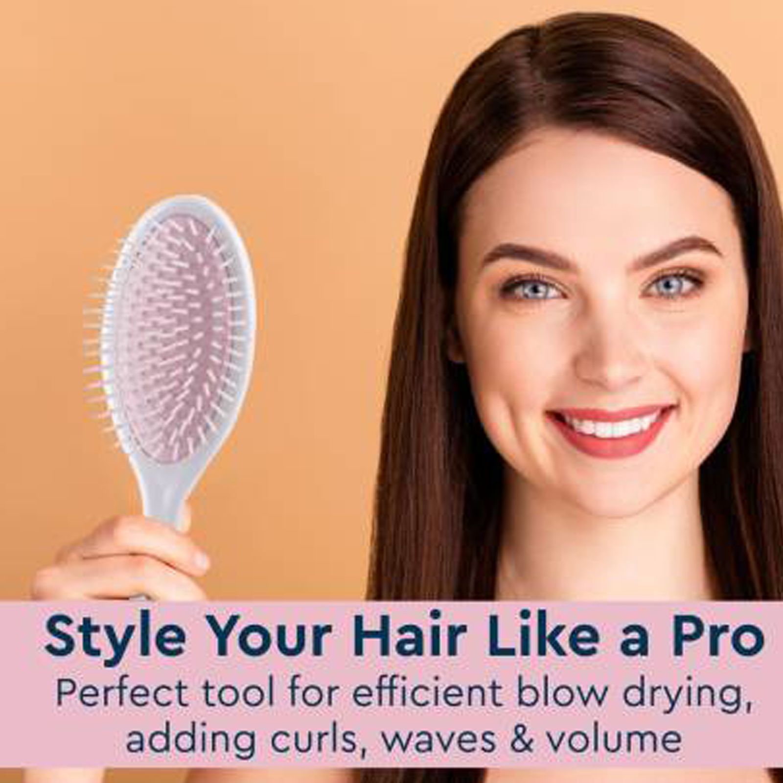 GUBB TG000529 Hair Styler with Ball Tipped Bristles (Flexible Cushion Base, White & Pink)_5