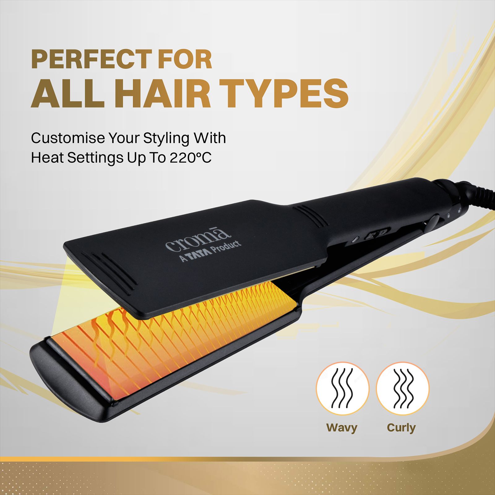 Croma Hair Straightener with PTC Heater (Ceramic Coated Plates, Black)_12