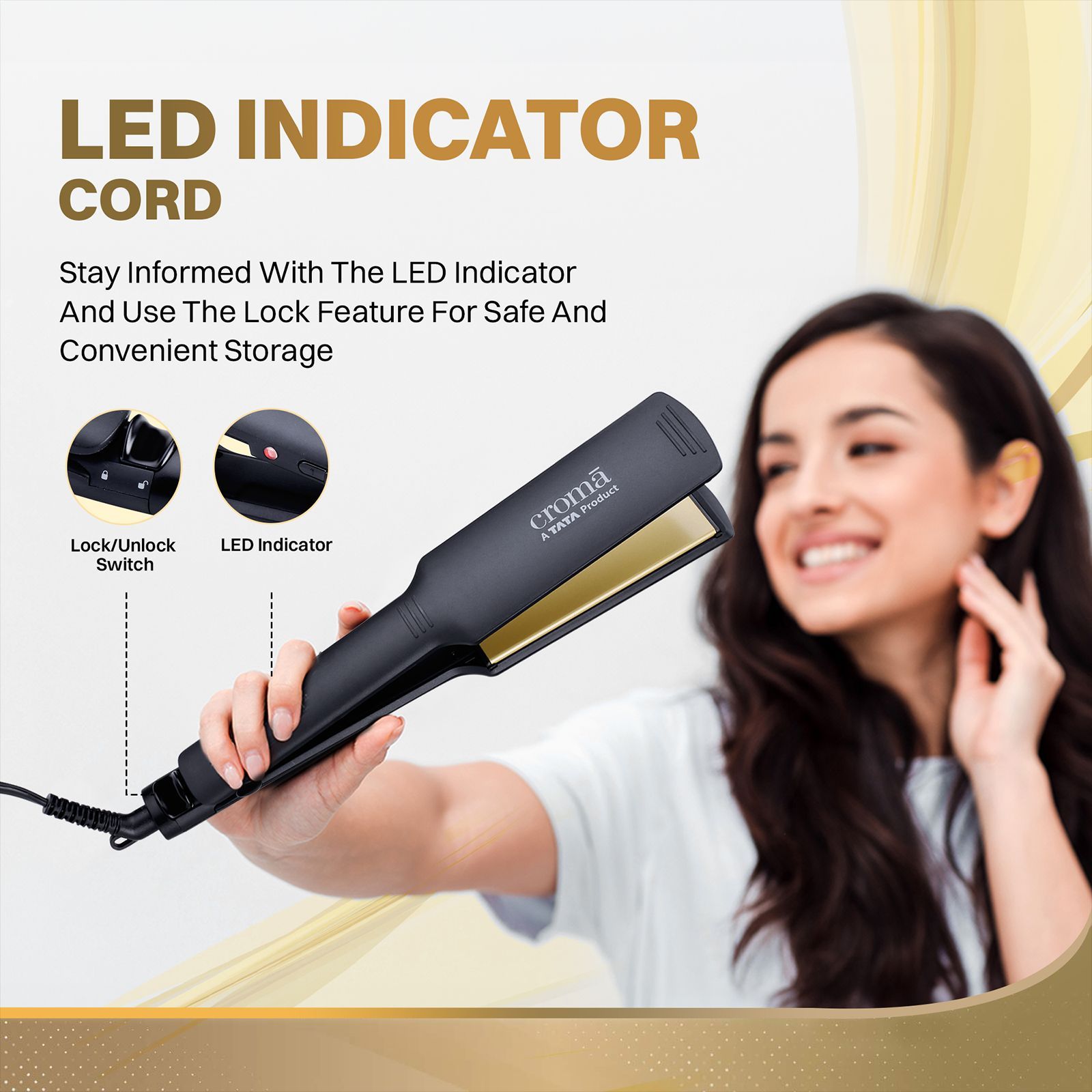 Croma Hair Straightener with PTC Heater (Ceramic Coated Plates, Black)_15