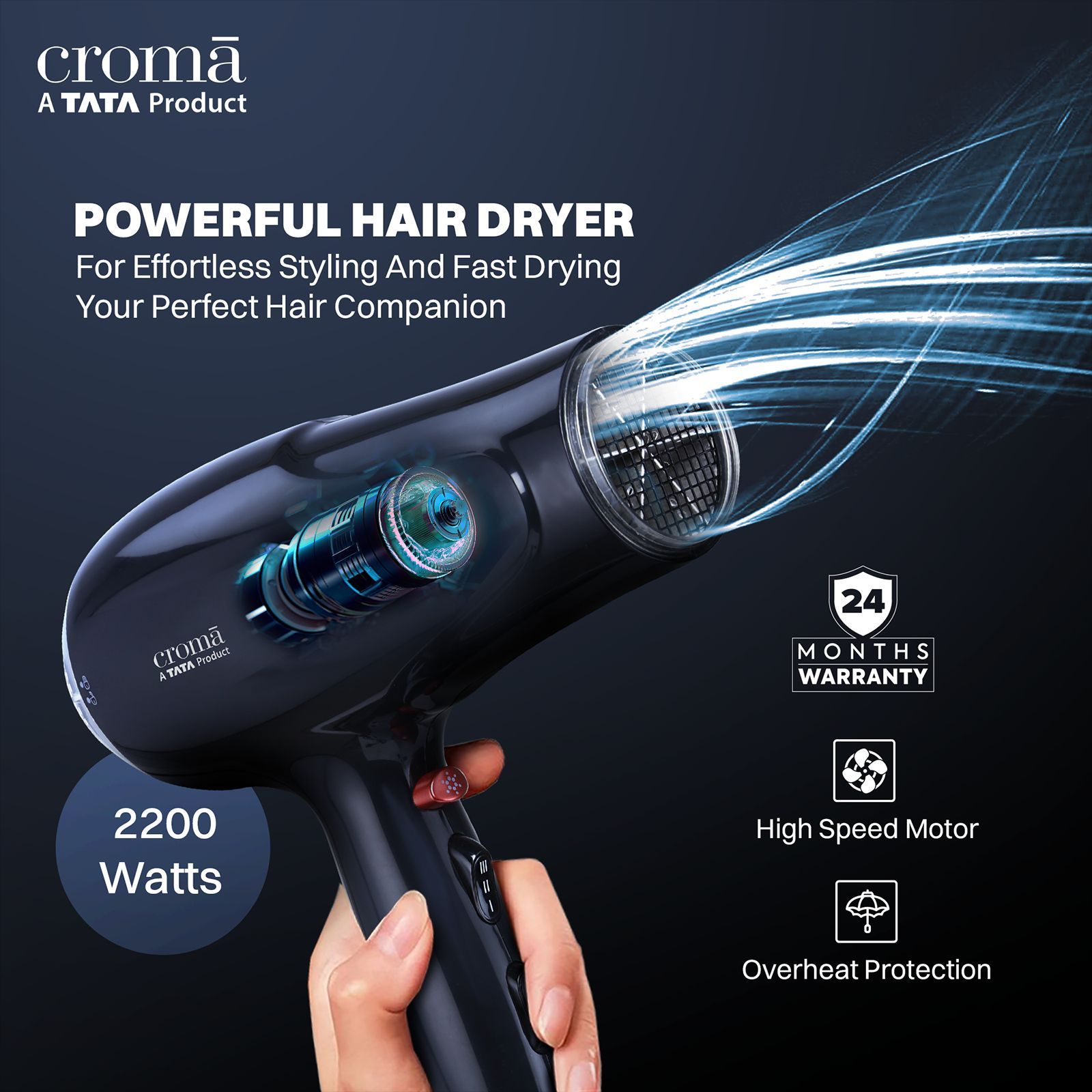 Croma Hair Dryer with 3 Heat Setting and Cool Shot Function (Overload function, Black)_10