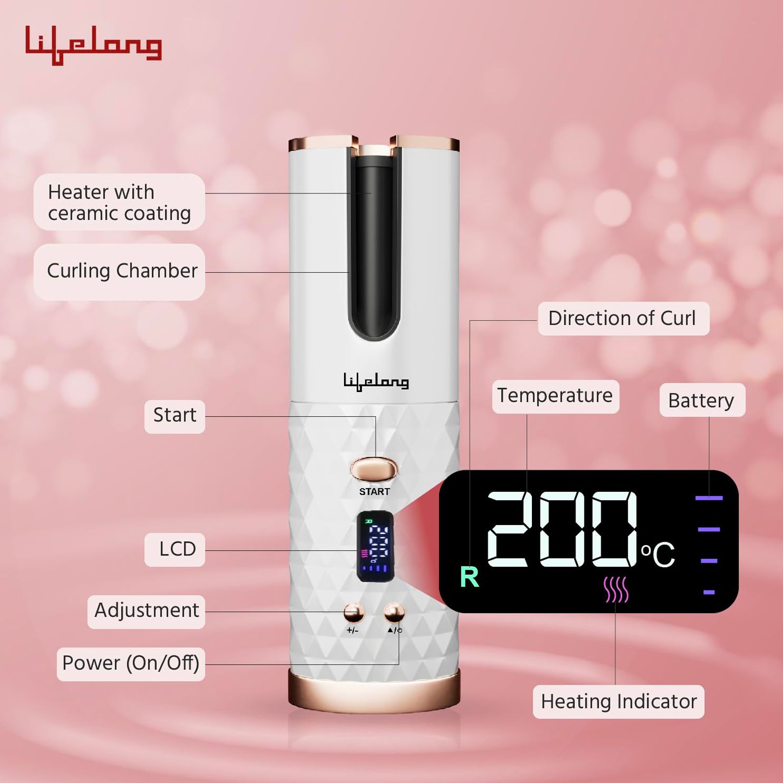 Lifelong LLPCW101 Rechargeable Hair Curler with 6 Temperature Settings (White)_2