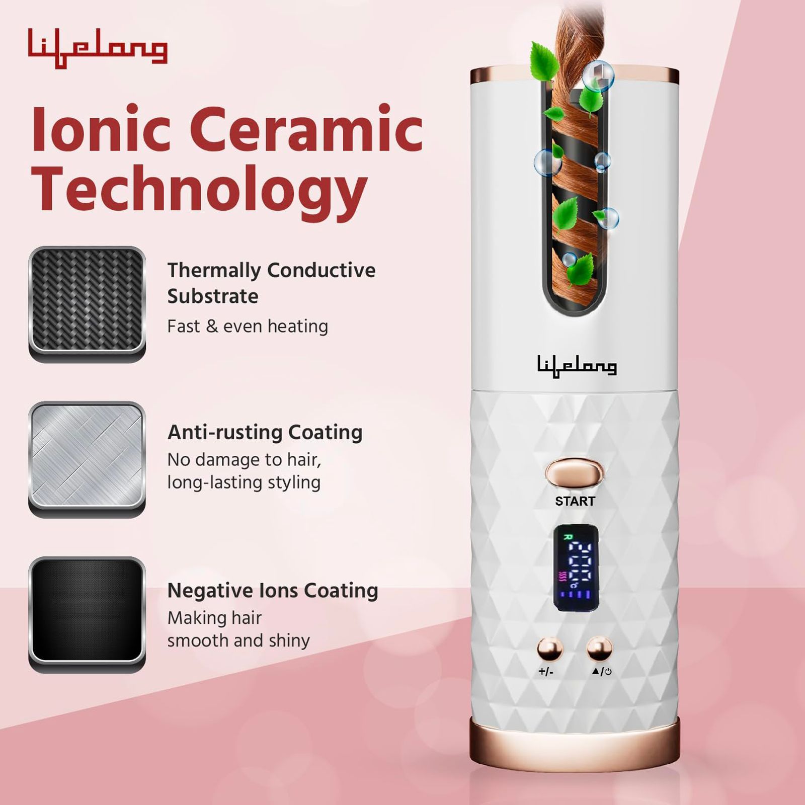 Lifelong LLPCW101 Rechargeable Hair Curler with 6 Temperature Settings (White)_4