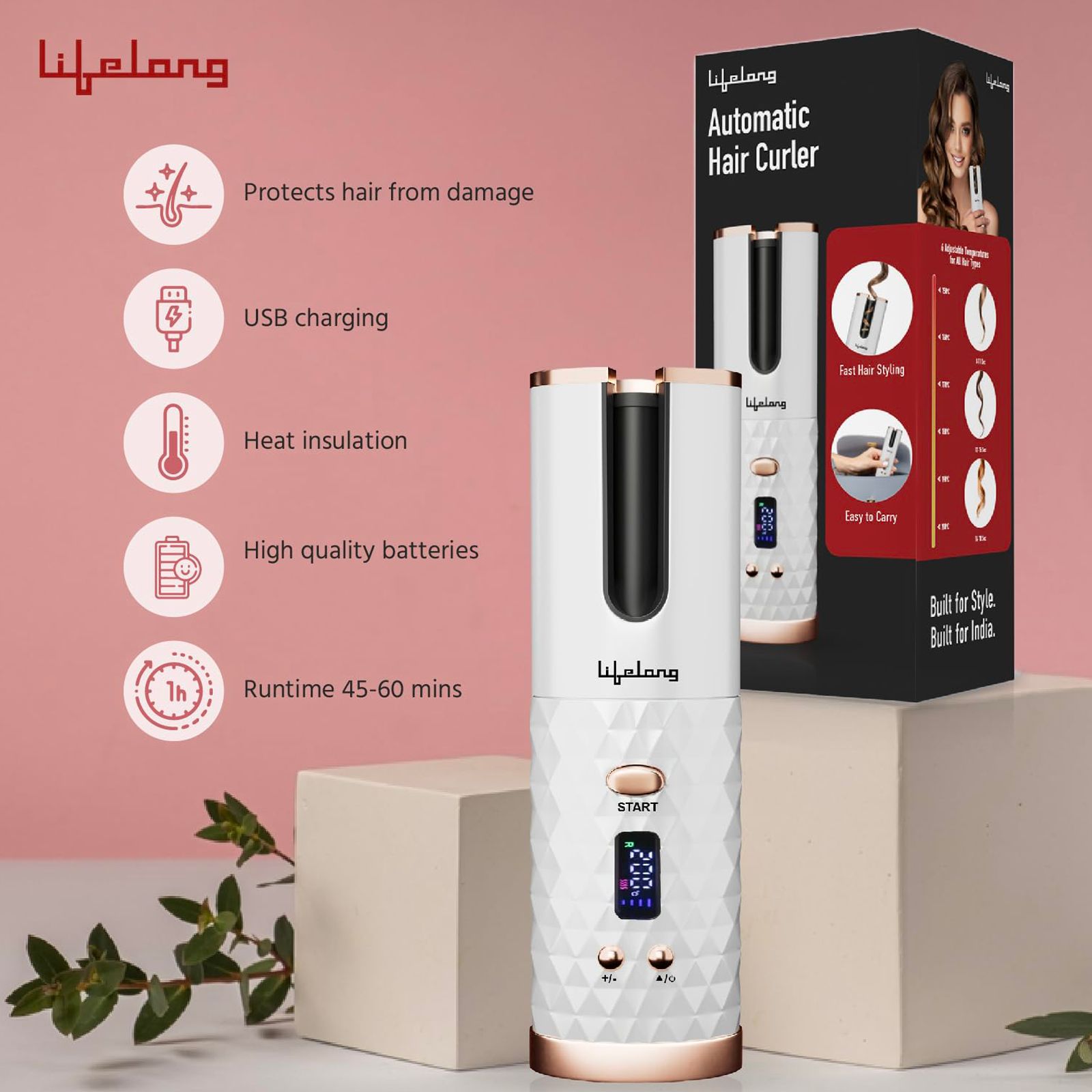 Lifelong LLPCW101 Rechargeable Hair Curler with 6 Temperature Settings (White)_5