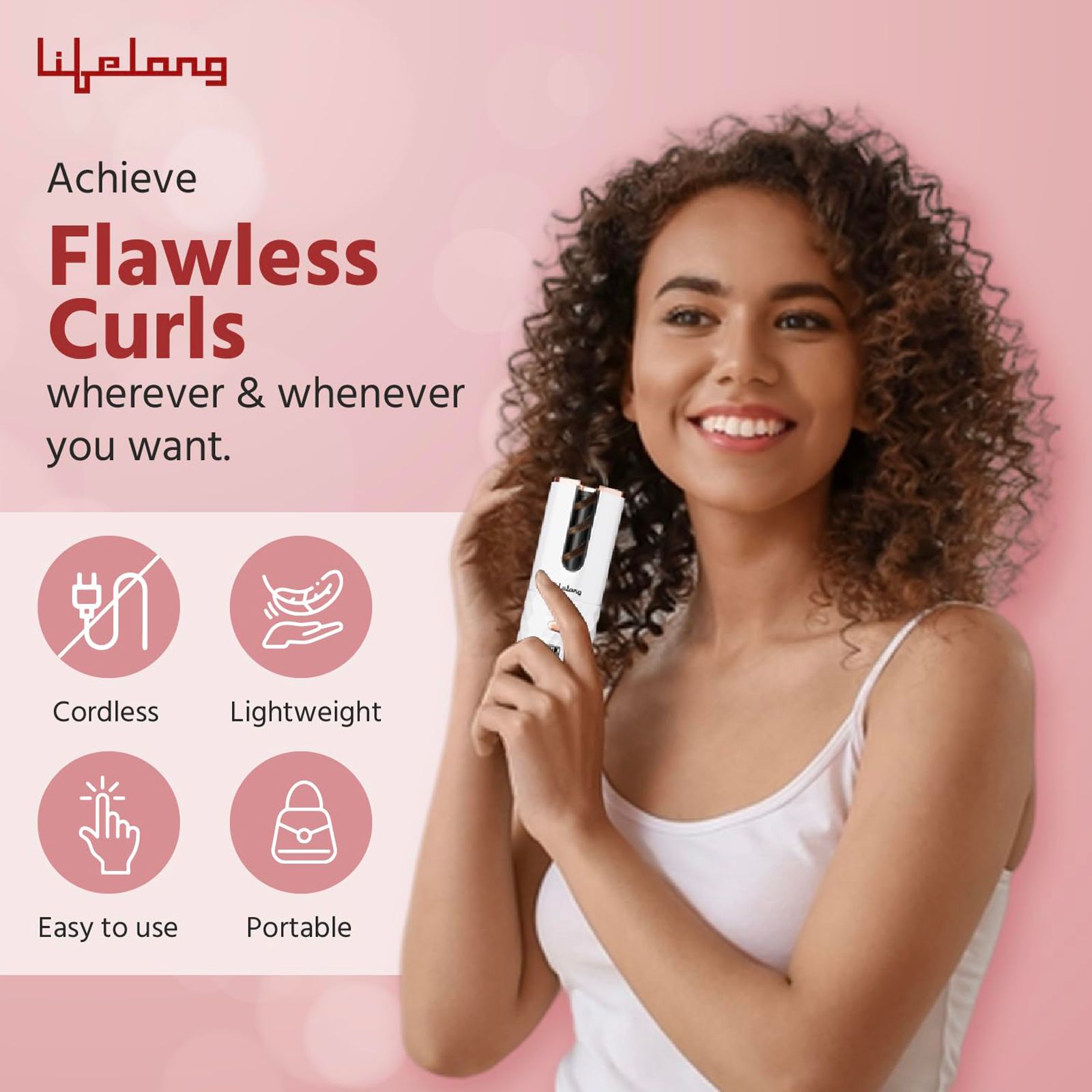 Lifelong LLPCW101 Rechargeable Hair Curler with 6 Temperature Settings (White)_6