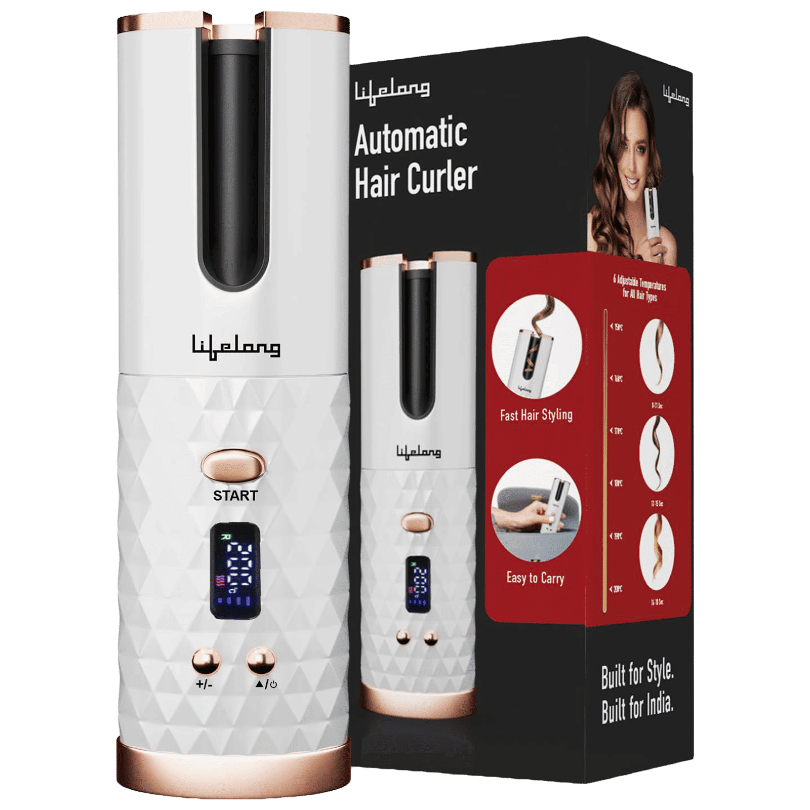 Lifelong LLPCW101 Rechargeable Hair Curler with 6 Temperature Settings (White)_1