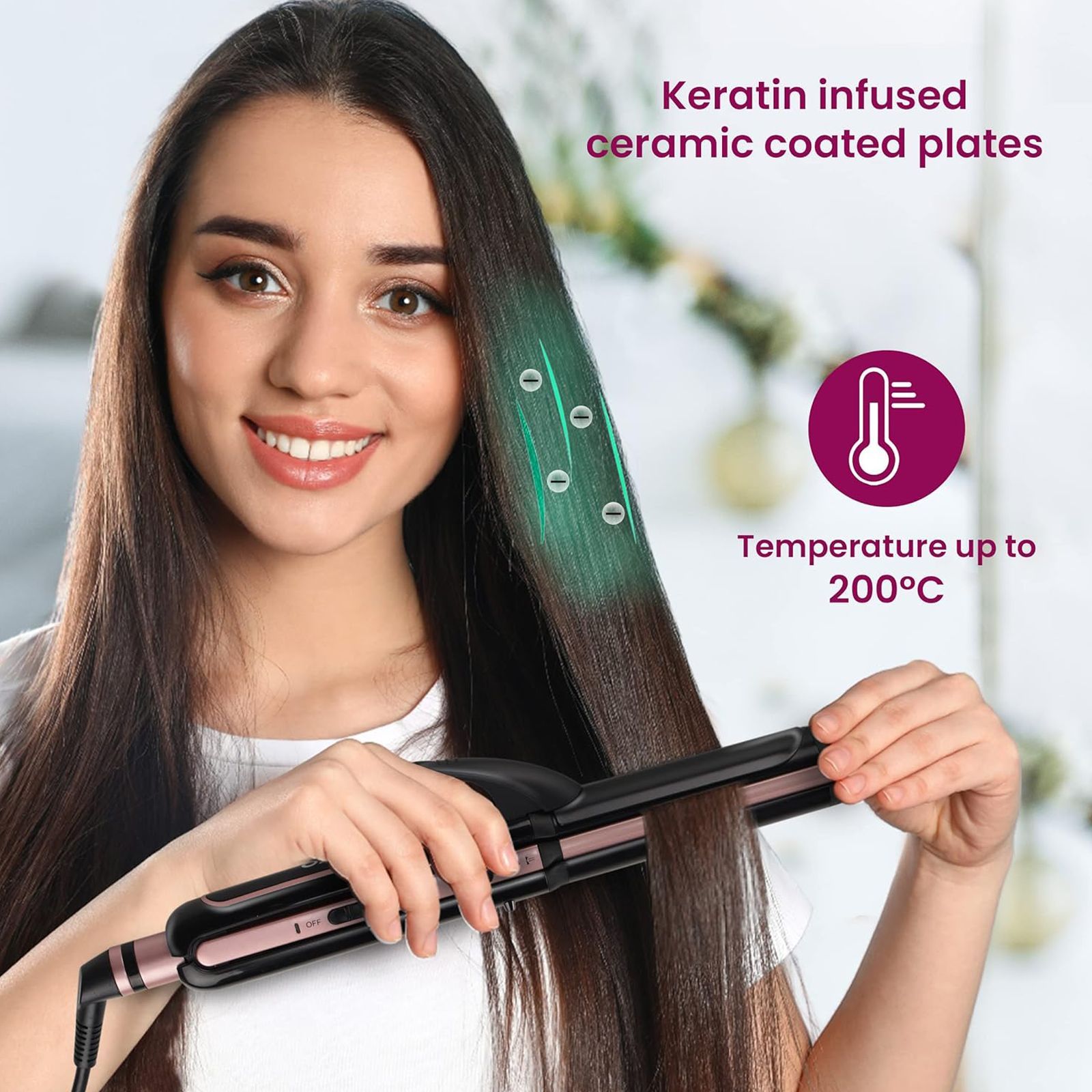 AGARO HS1119 3-in-1 Hair Styler with Keratin Infused Ceramic Coated Plates (Black and Rose Gold)_4
