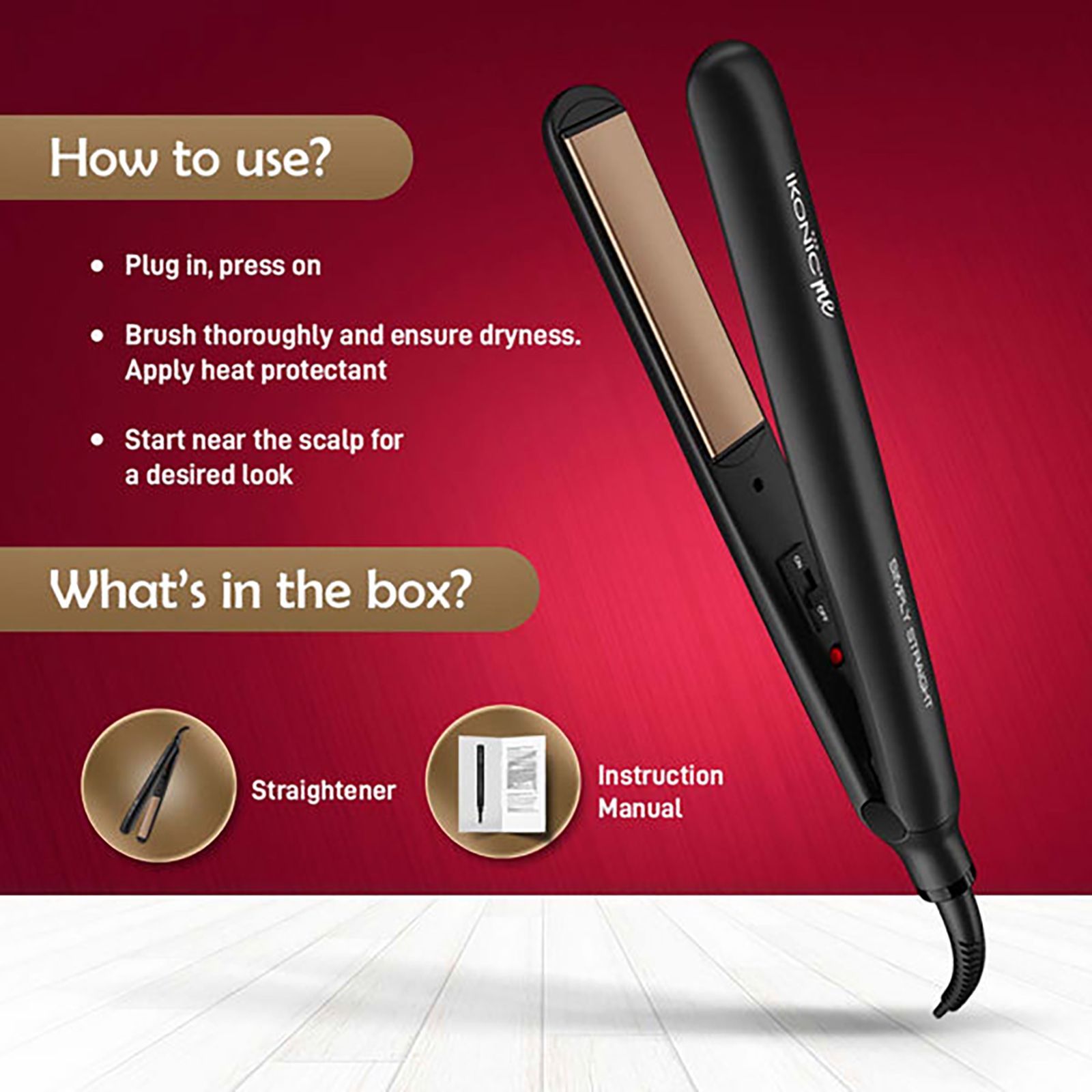 Ikonic Simply Straight Hair Straightener with Infrared Heat Technology (Super Slim Plates, Black)_12