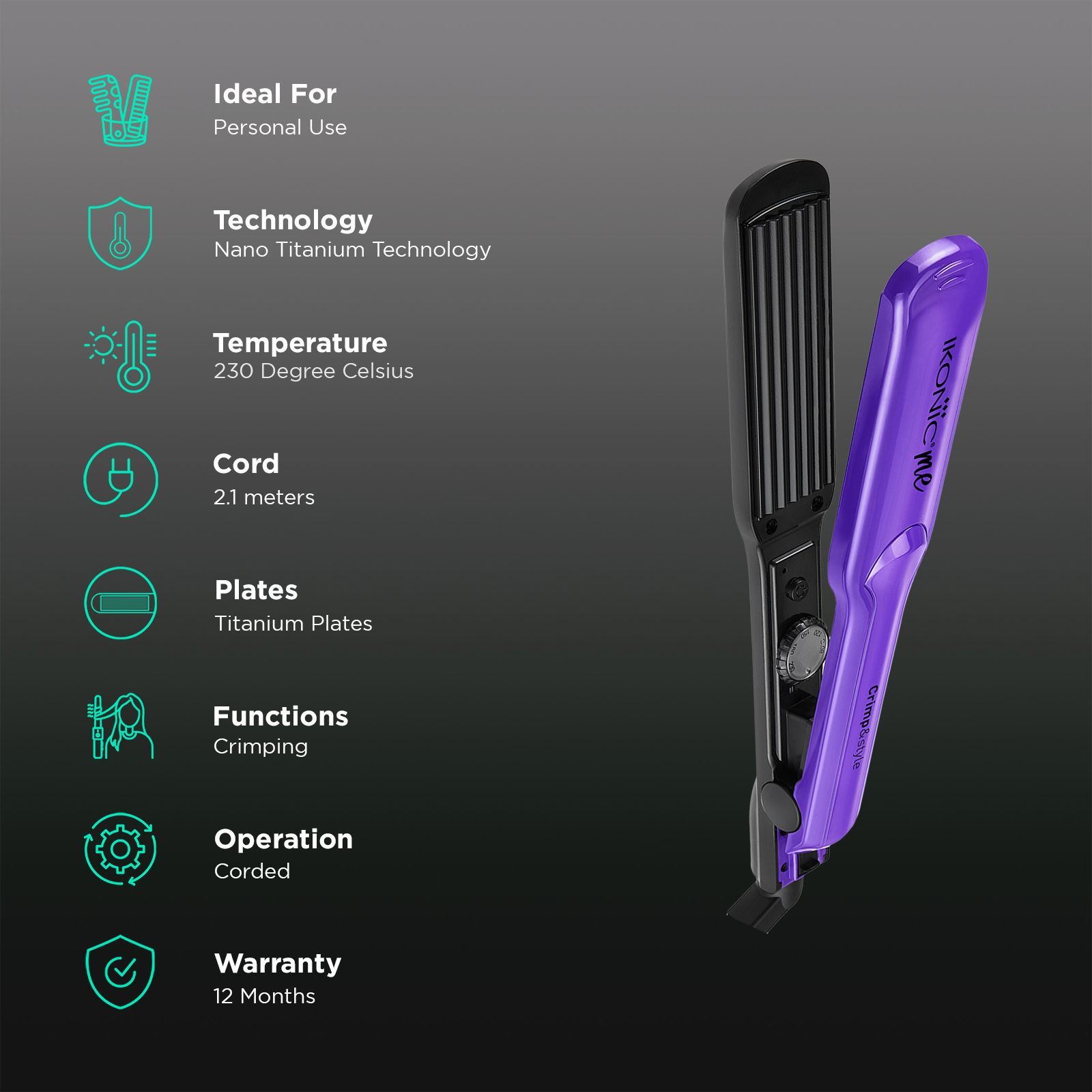 Ikonic Style Hair Crimper with Nano Titanium Technology (Titanium Plates, Purple)_3