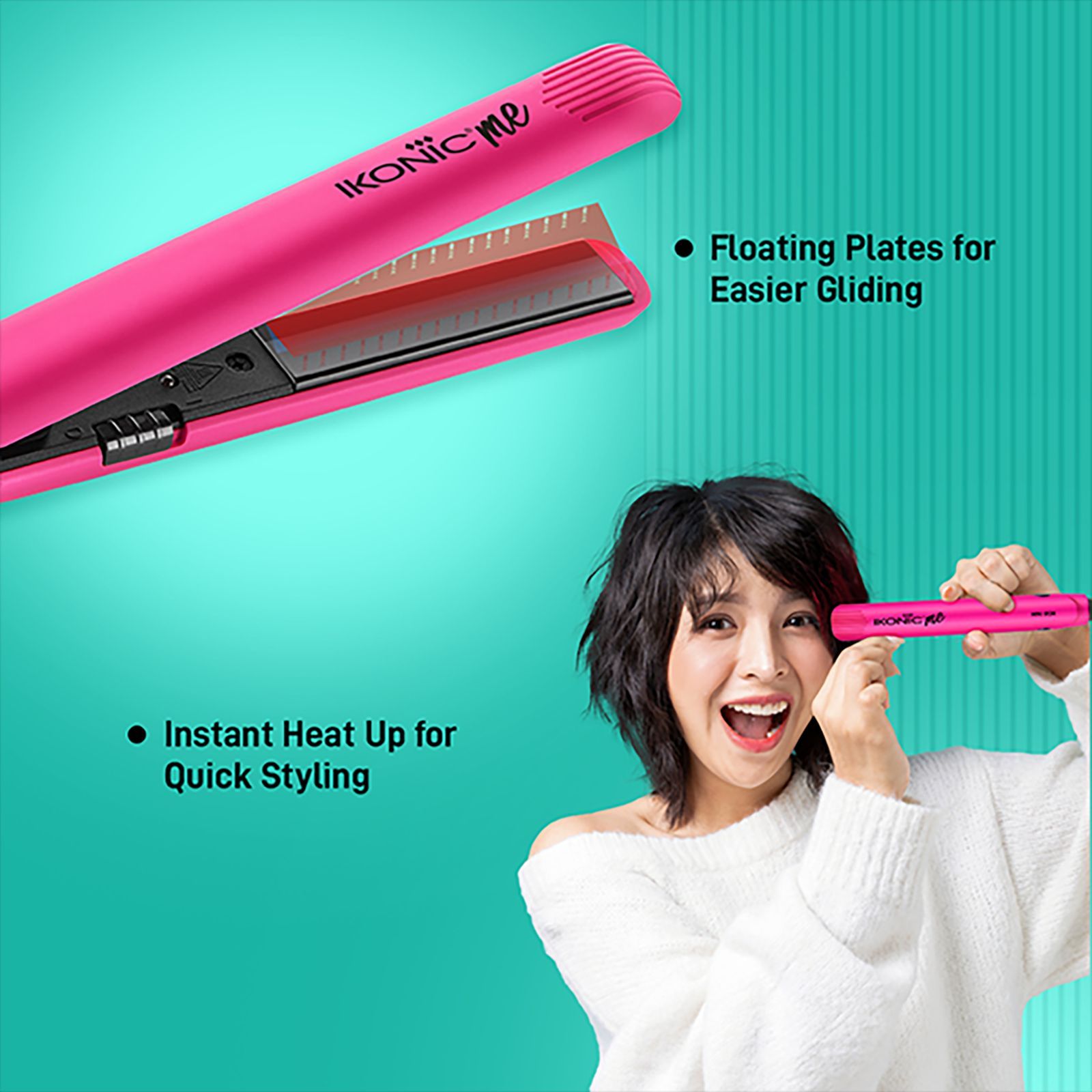 Ikonic Mini Hair Straightener with Ionic Technology (Ceramic Plates, Pink)_14