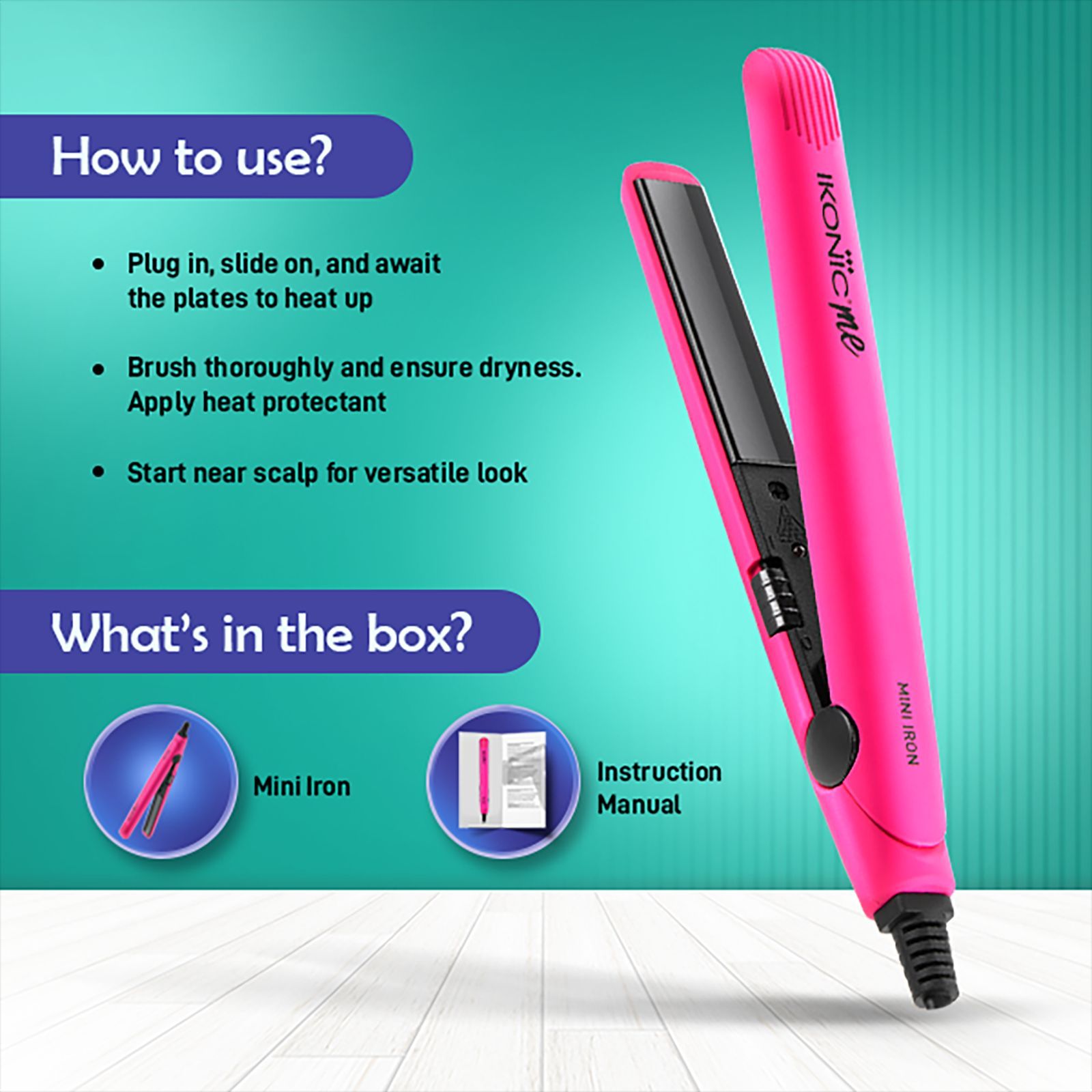 Ikonic Mini Hair Straightener with Ionic Technology (Ceramic Plates, Pink)_17