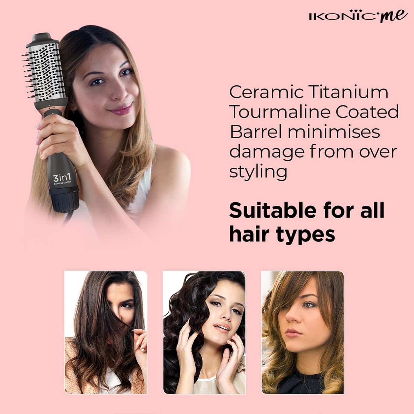 Ikonic Express 3-in-1 Hair Styler with Volumizer (Ceramic Titanium Coated Barrel, Black)_8