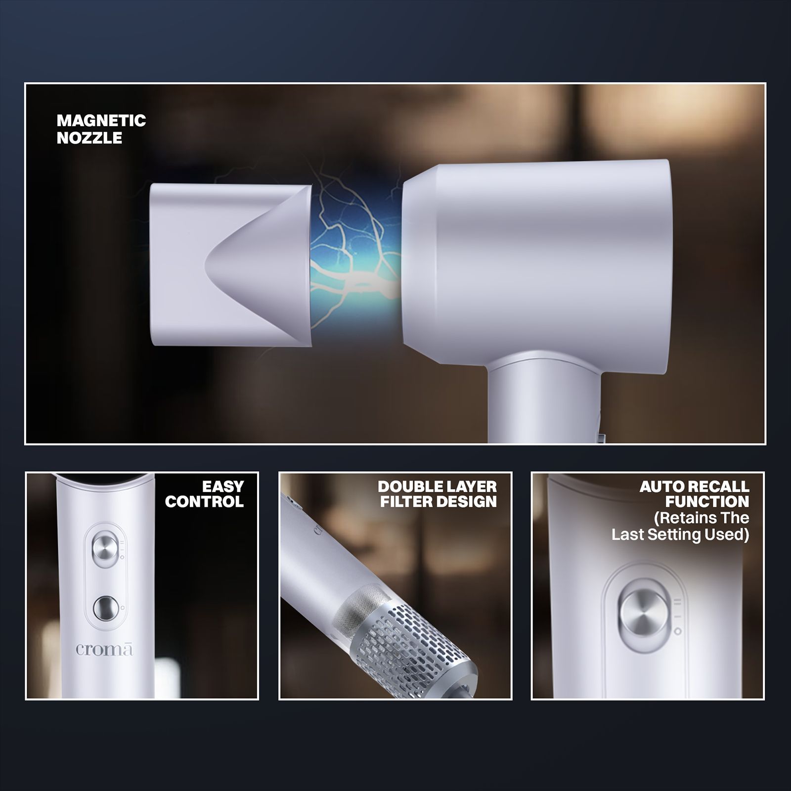 Croma Hair Dryer with 3 Heat Settings & Cool Blow (BLDC Motor, Light Violet)_12