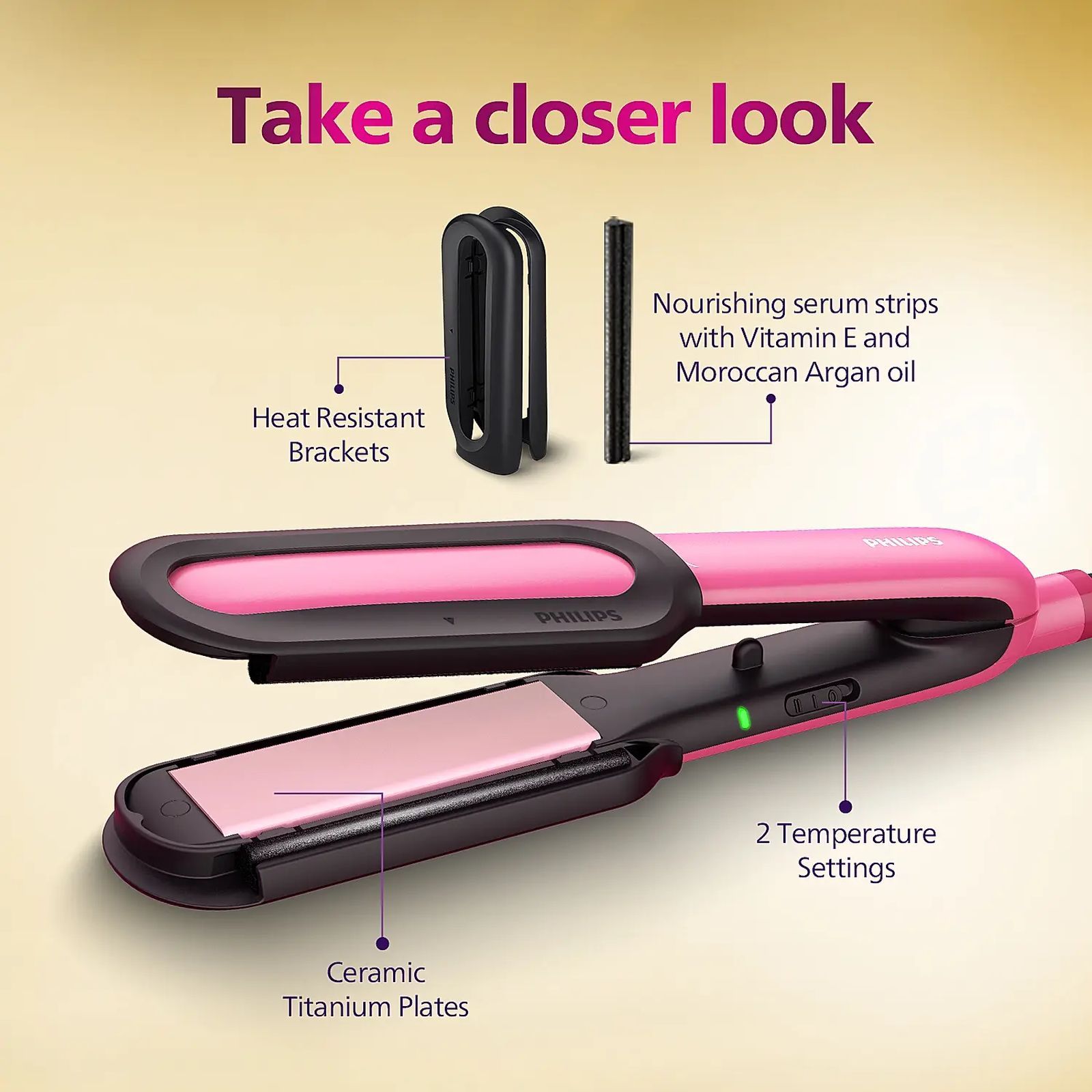PHILIPS BHS522/00 Hair Straightener with Heat Protection (Ceramic Titanium Plates, Pink)_8
