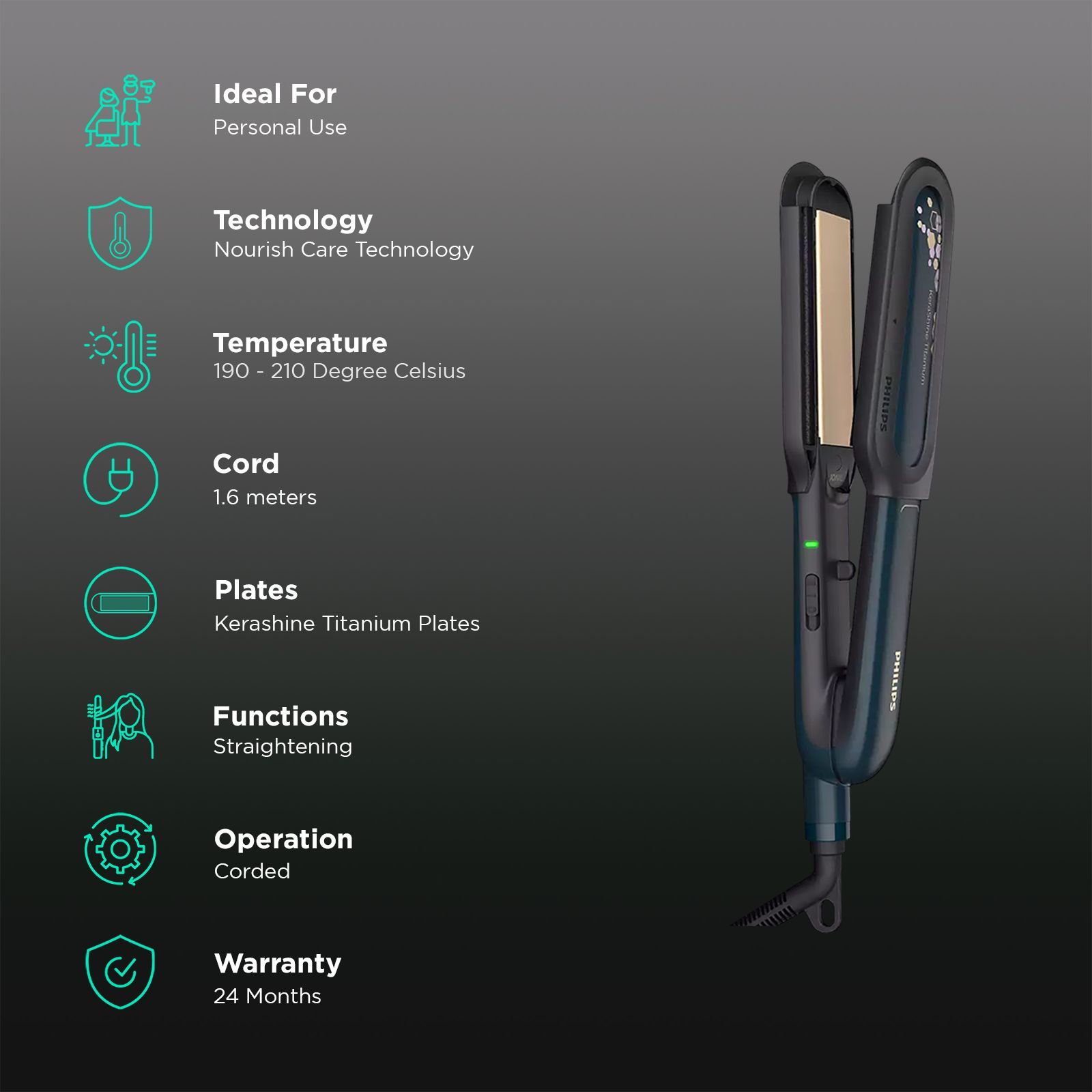 PHILIPS BHS507/40 Hair Straightener with Nourishcare Technology (Kerashine Titanium Plates, Black)_3