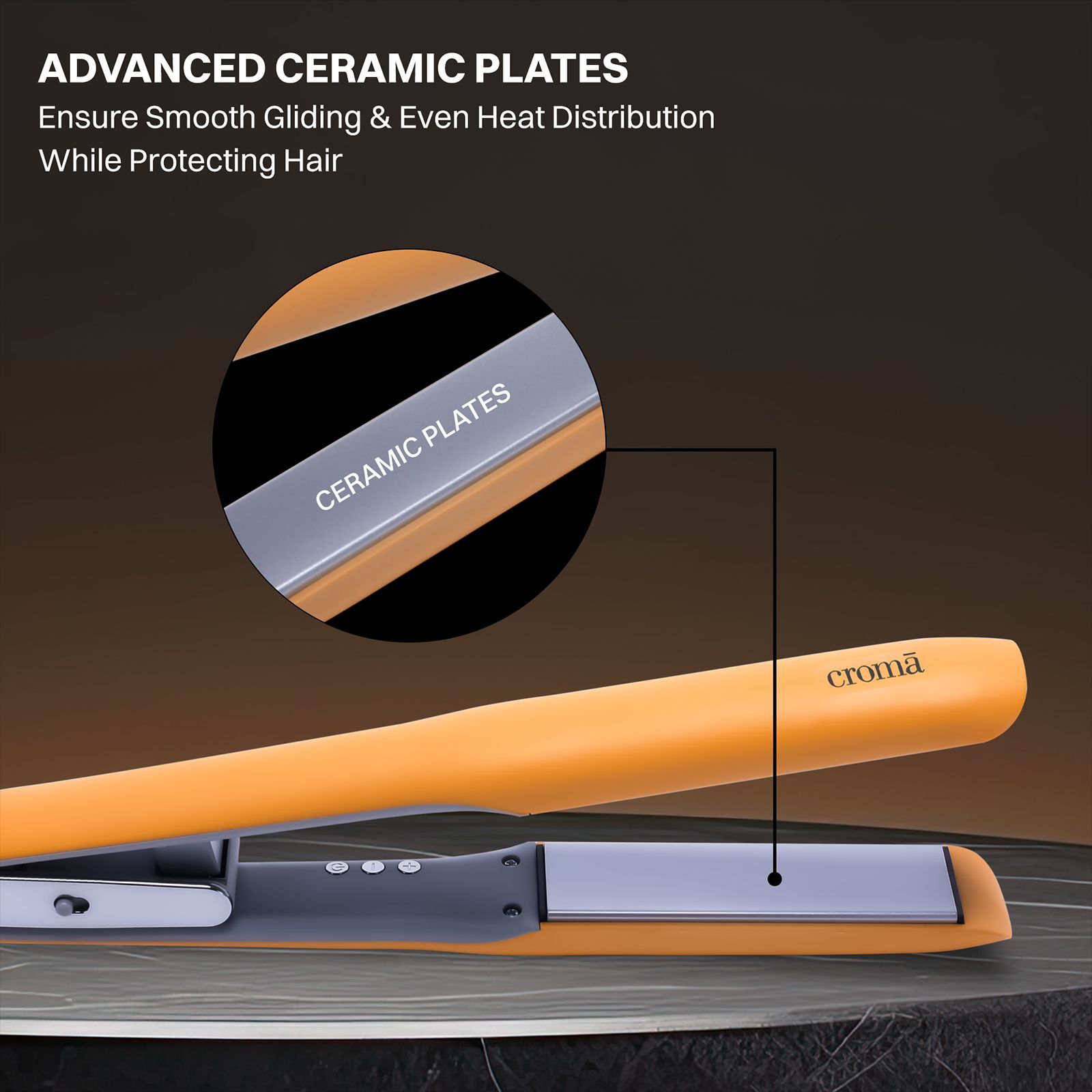 Croma Hair Straightener with Ionic Function (Ceramic Coated Plates, Yellow)_9
