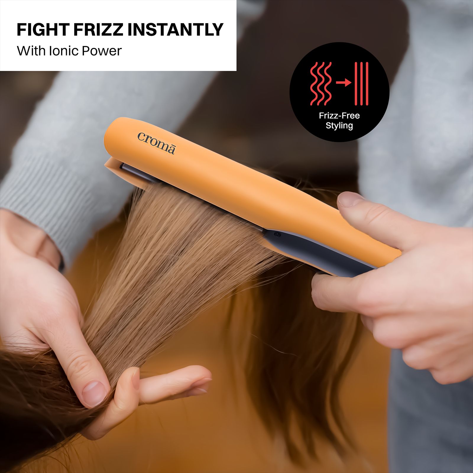 Croma Hair Straightener with Ionic Function (Ceramic Coated Plates, Yellow)_11