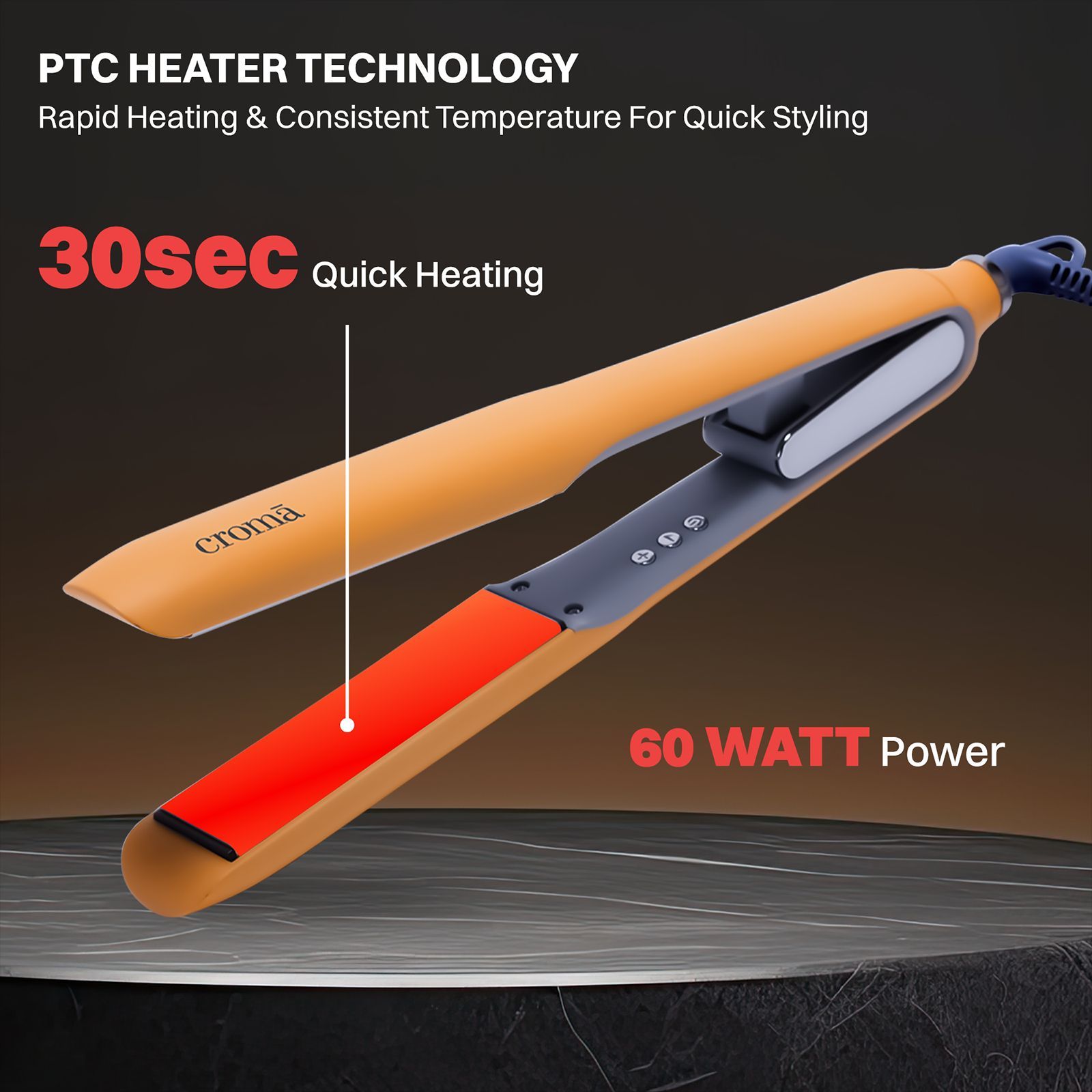 Croma Hair Straightener with Ionic Function (Ceramic Coated Plates, Yellow)_12