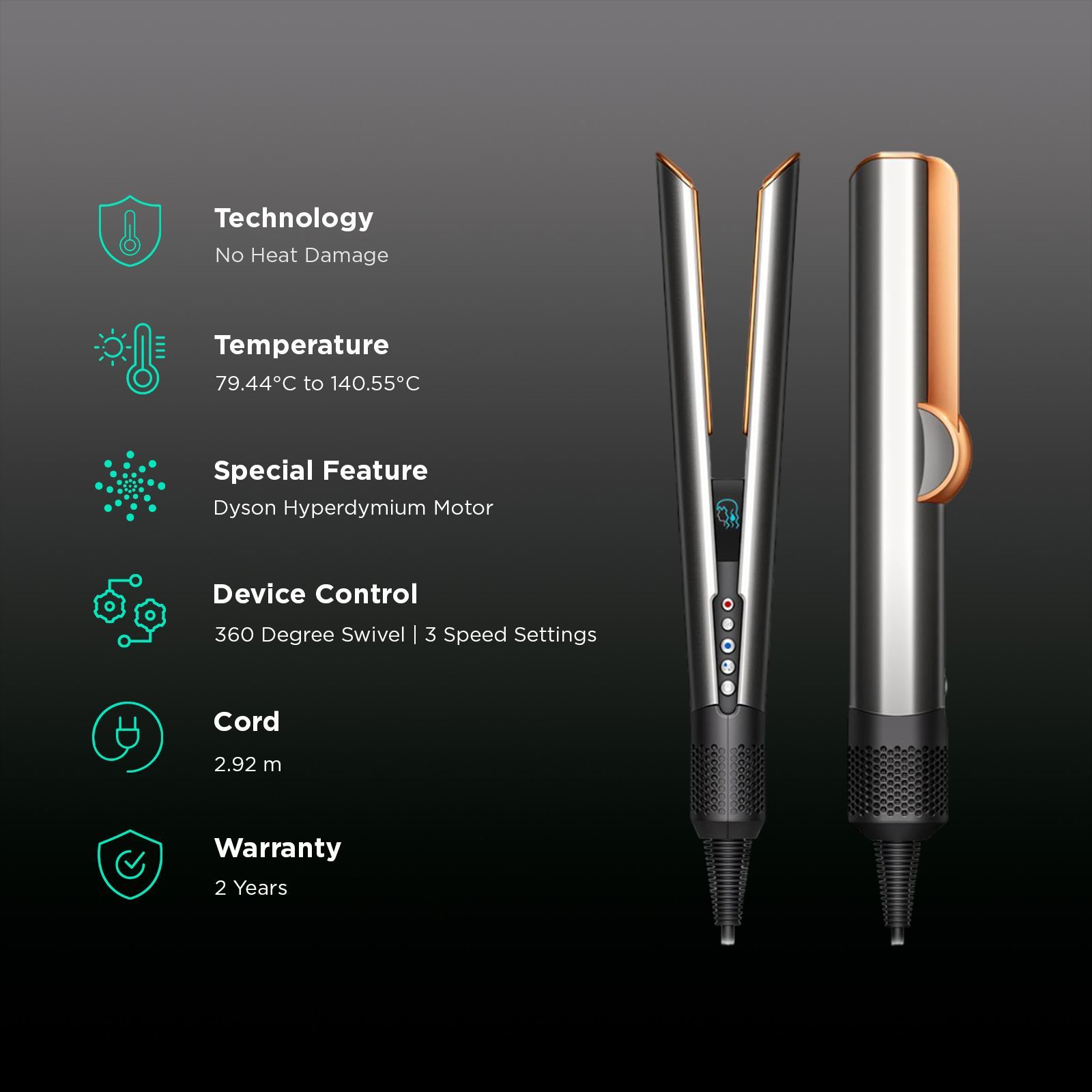 Dyson Airstrait 2-in-1 Hair Styler with No Heat Damage Technology (Dyson Hyperdymium Motor, Bright Nickel)_3