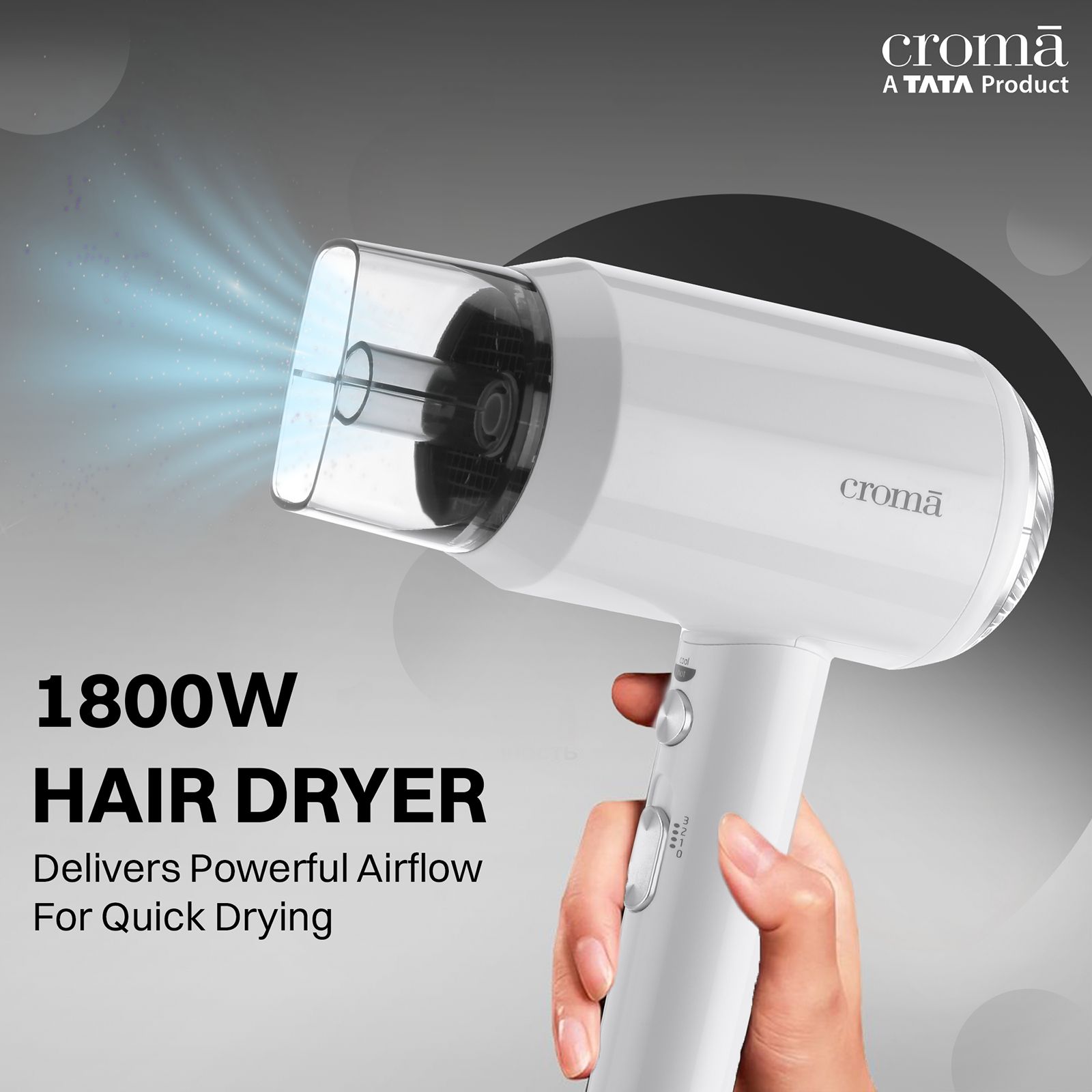 Croma 1800W Hair Dryer with 2 Heat Settings & Cool Shot (Overheat Protection, White)_3