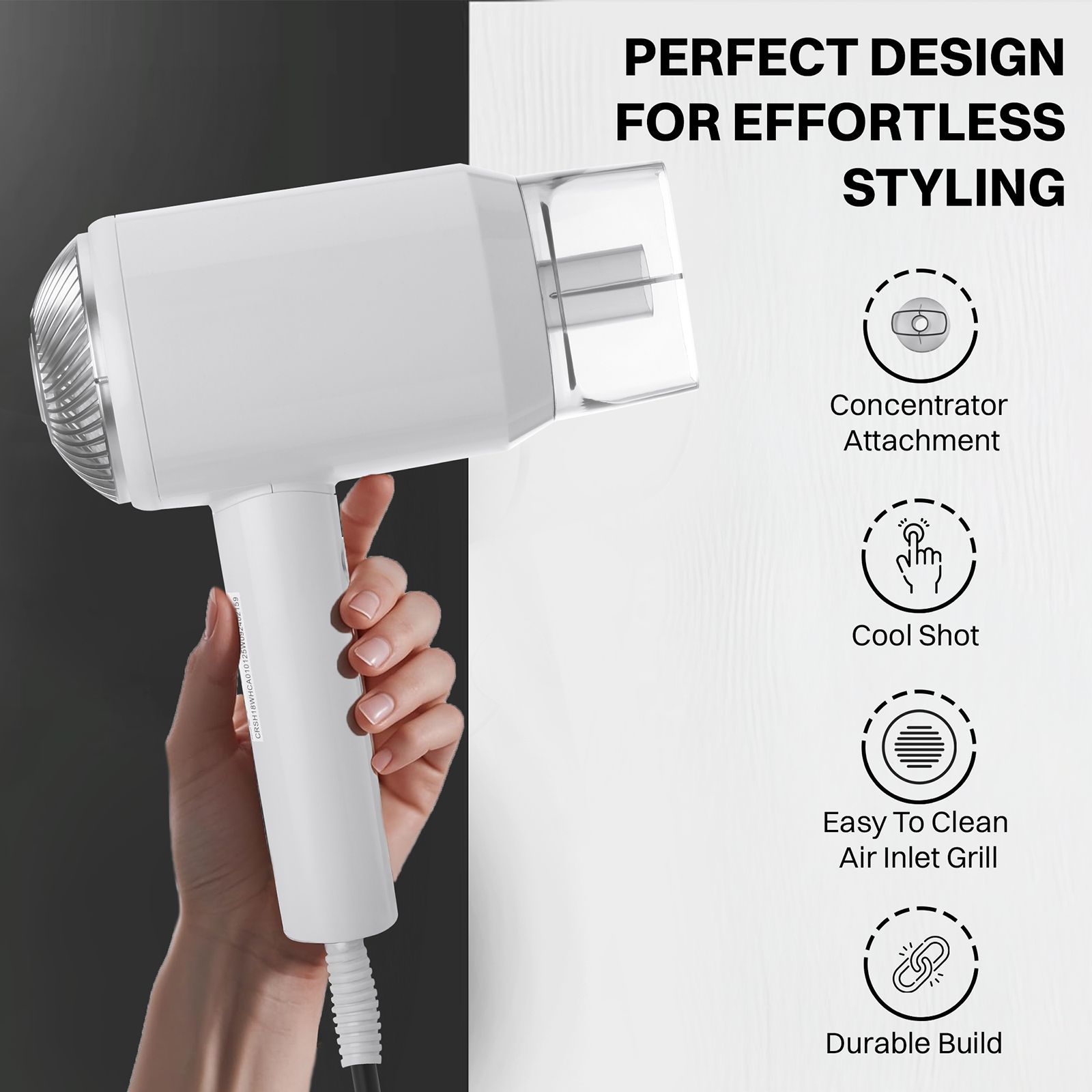 Croma 1800W Hair Dryer with 2 Heat Settings & Cool Shot (Overheat Protection, White)_6