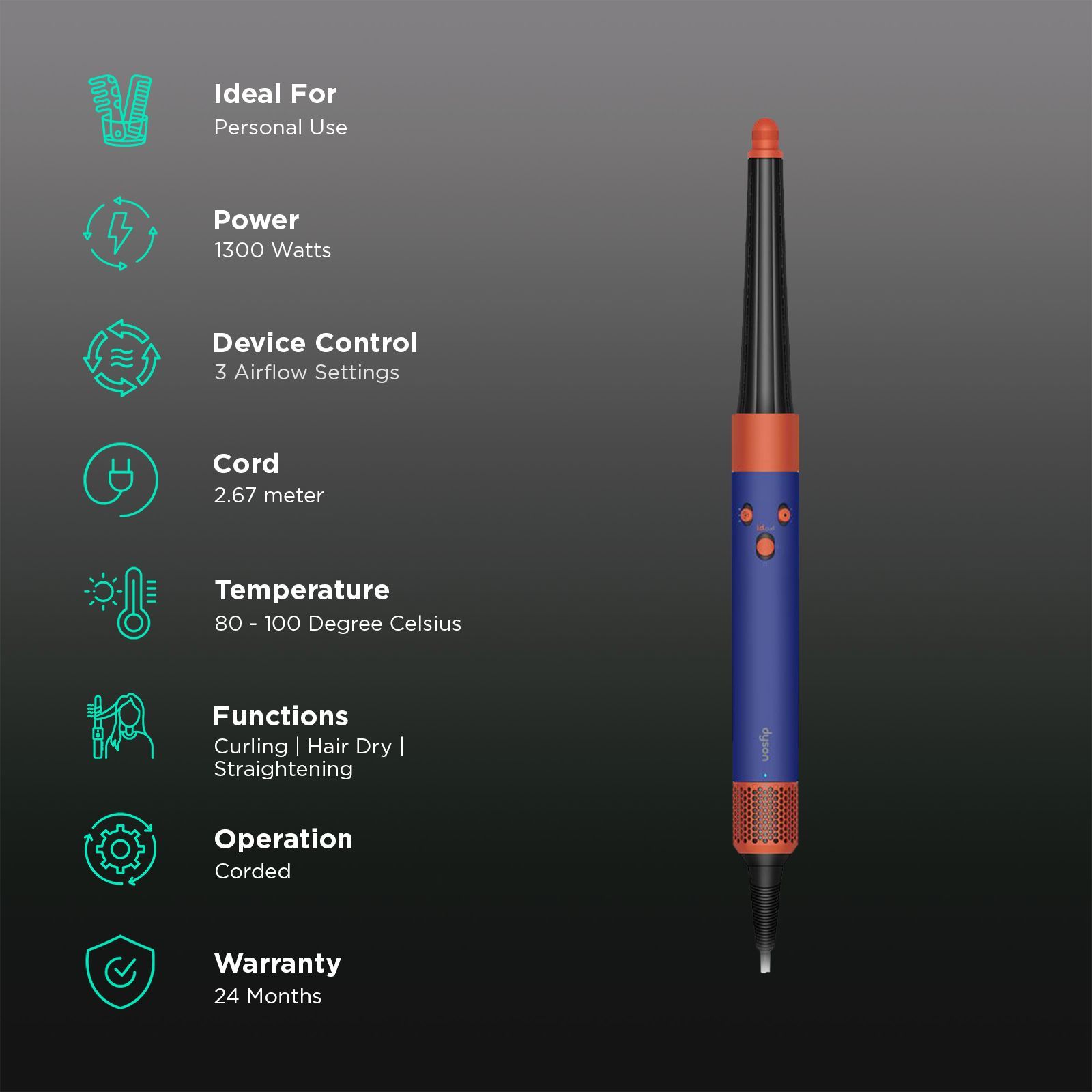 dyson Airwrap id Hair Styler with No Heat Damage (Bluetooth Enabled, Vinca Blue and Topaz)_3