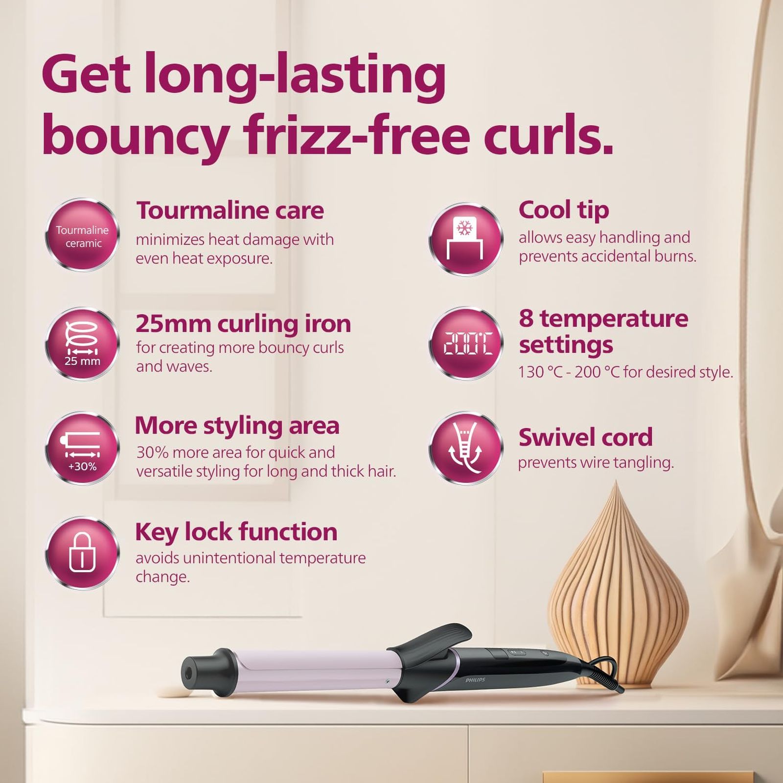 PHILIPS BHB864/00 Hair Curler with 8 Temperature Settings (Ceramic Tourmaline Plate, Black)_7