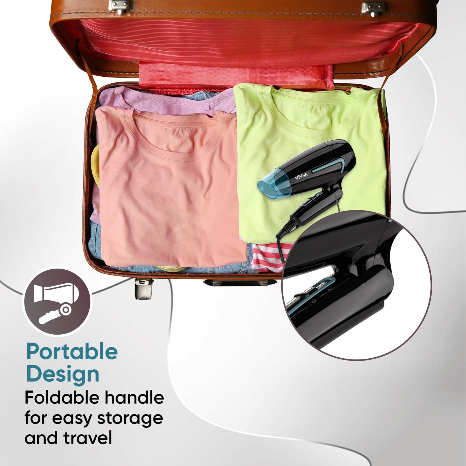 VEGA U Style Hair Dryer with 3 Heat Settings & Cool Shot (Foldable Handle, Black and Blue)_7