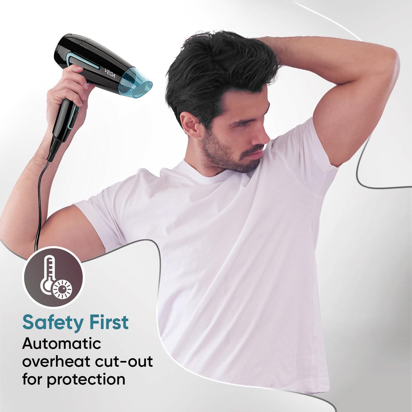 VEGA U Style Hair Dryer with 3 Heat Settings & Cool Shot (Foldable Handle, Black and Blue)_8