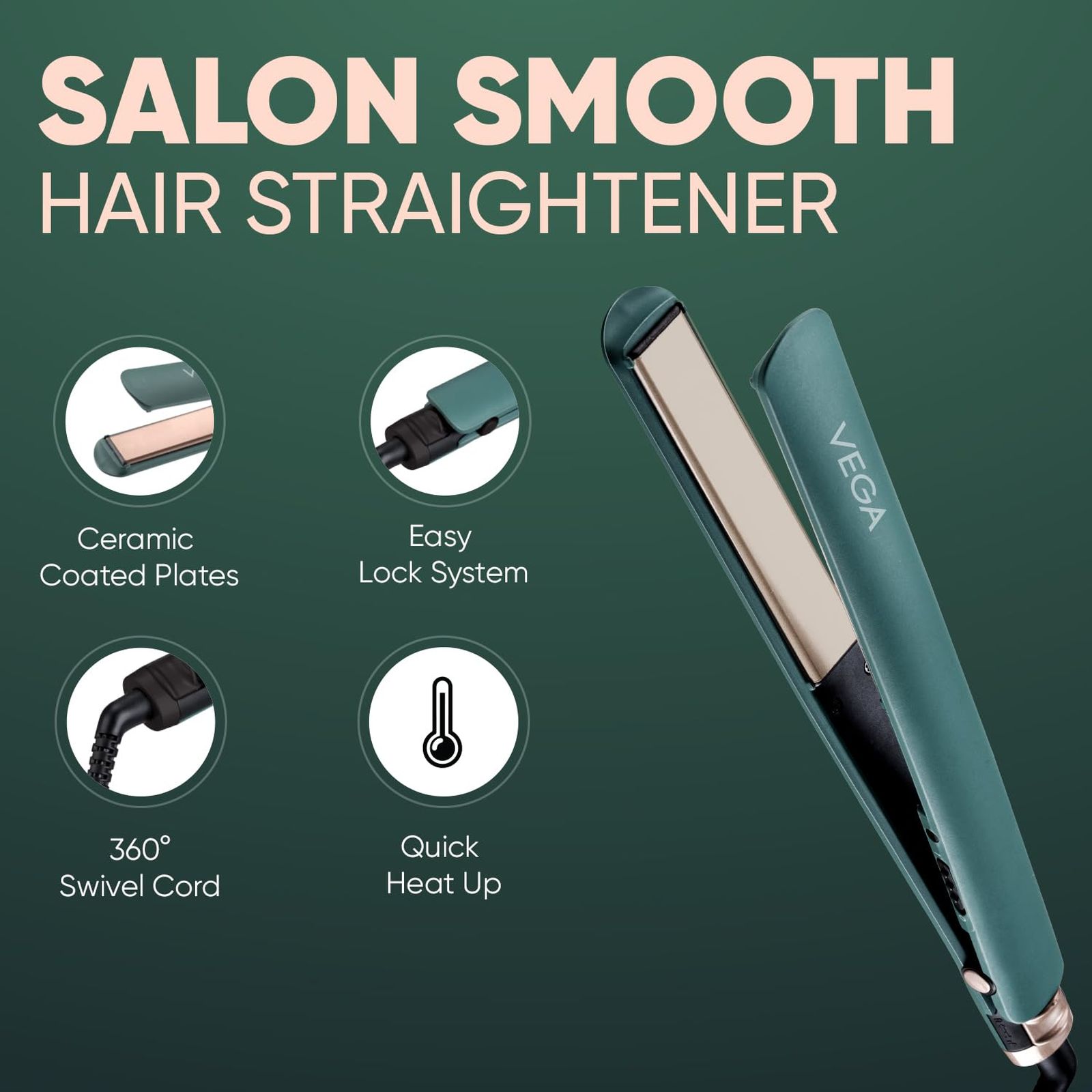 VEGA VHSH-42 Hair Straightener with Easy Lock System (Ceramic Coated Plates, Green)_5