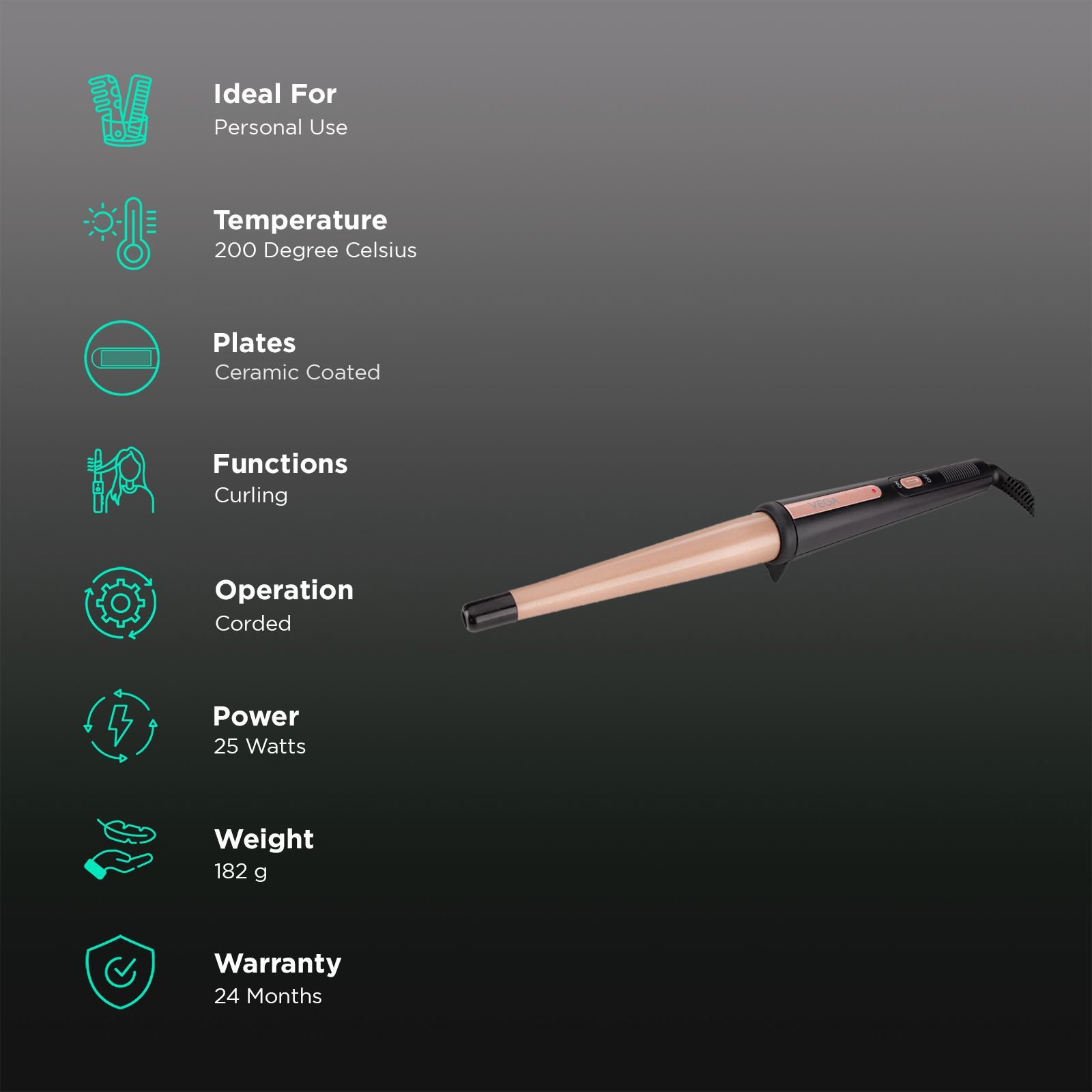 VEGA VHCH-05 Hair Curler with 360 Degree Swivel Cord (Ceramic Coated Plates, Black)_2