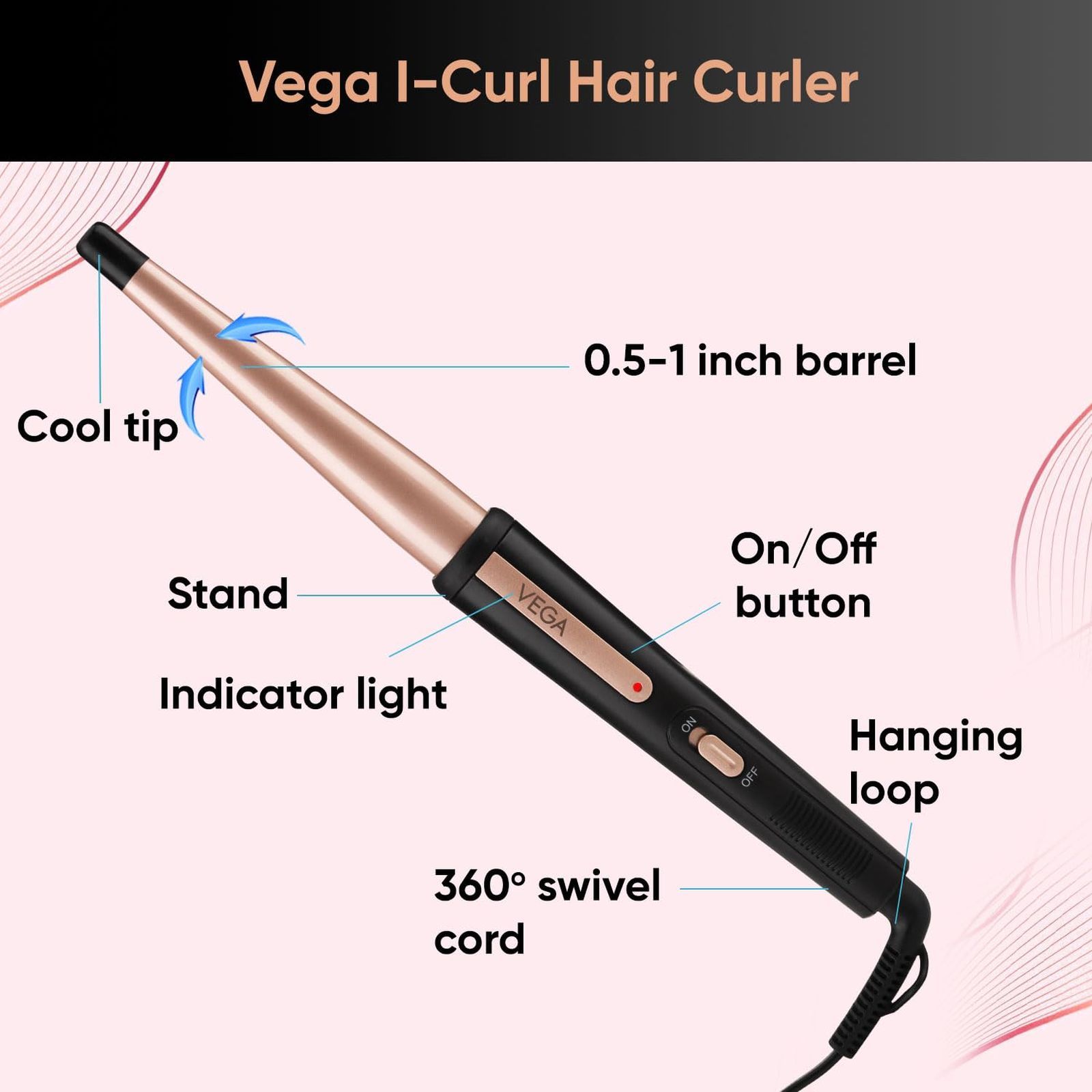 VEGA VHCH-05 Hair Curler with 360 Degree Swivel Cord (Ceramic Coated Plates, Black)_4
