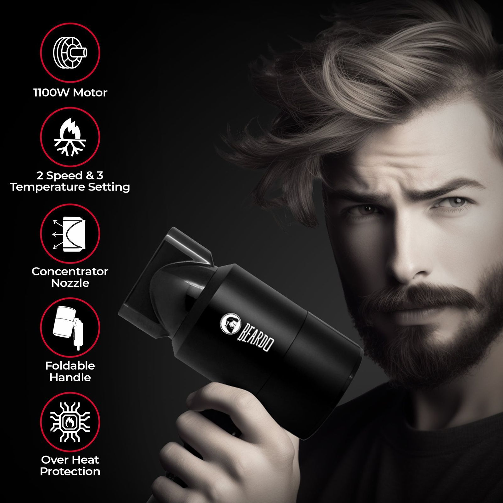 BEARDO Styling Gun Hair Dryer with 3 Heat Settings & Cool Flow (Thermo-Protect Technology, Black)_4