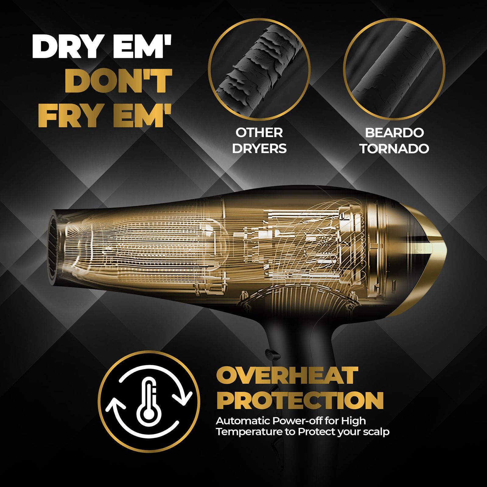 BEARDO Studio Professional Tornado Hair Dryer with 3 Heat Settings & Cool Shot (EHD+ Technology, Black)_4