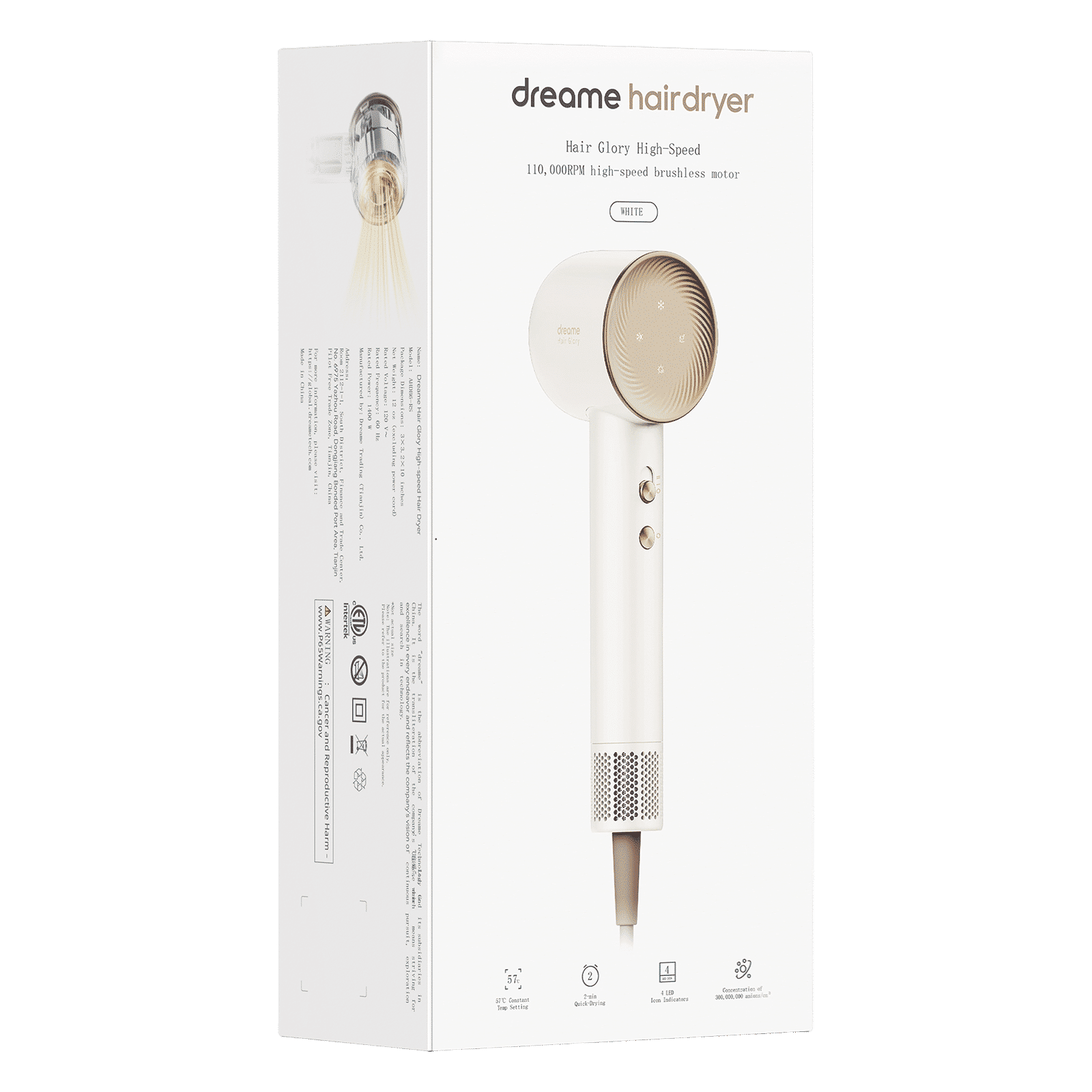 DREAME Glory Hair Dryer with 4 Heat Settings & Cool Blow (Advanced Negative Ion Technology, White & Rose)_8