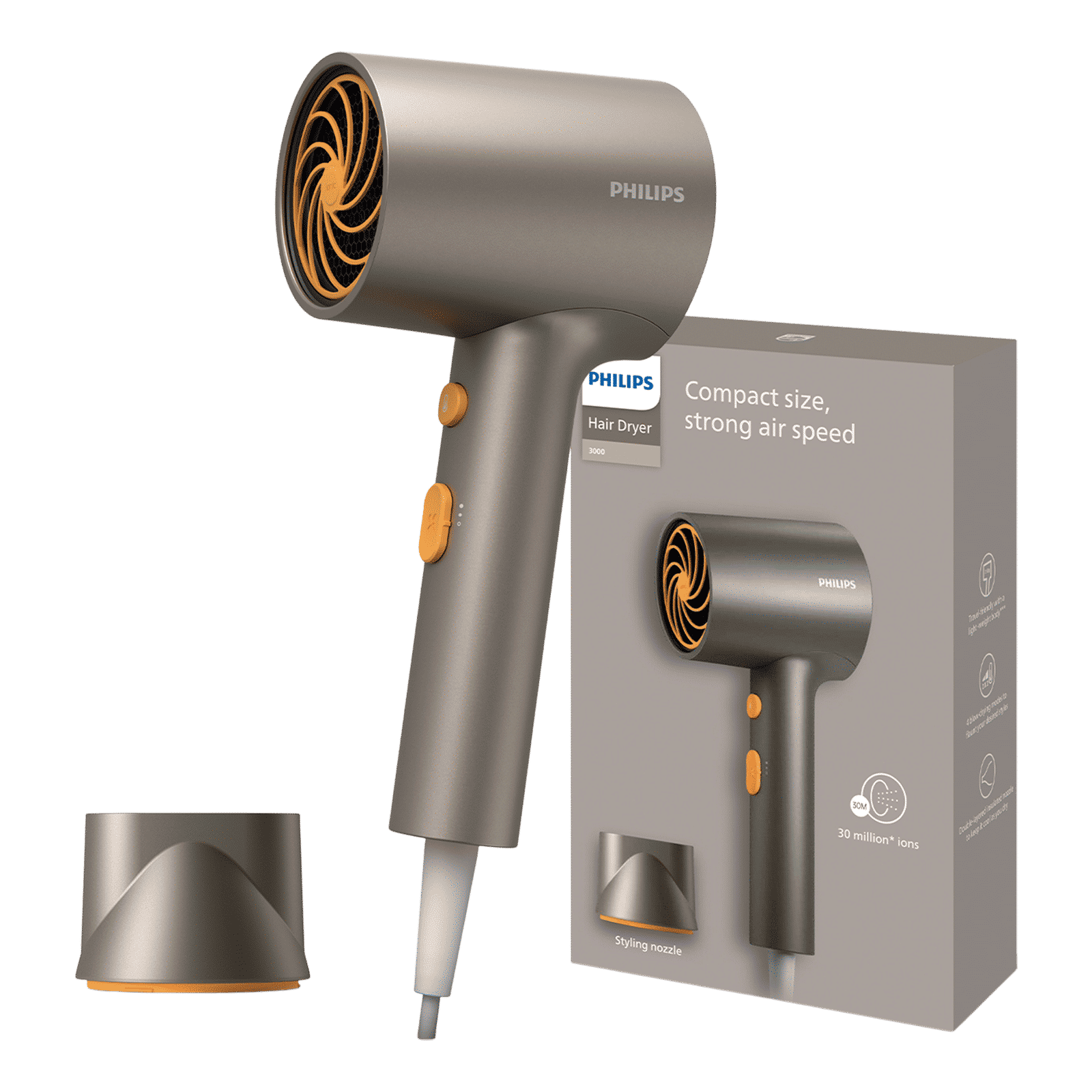 PHILIPS BHD 3000 Series Hair Dryer with 2 Heat Settings (Ionic Technology, Metalic)_1