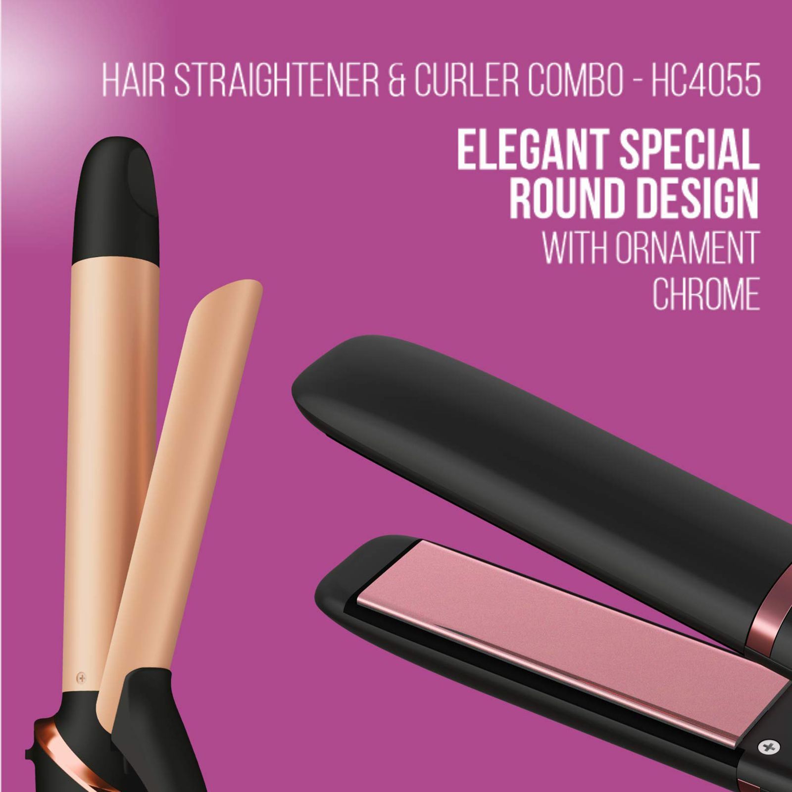 HAVELLS HC4055 2-in-1 Hair Straightener & Curler with Plate Lock Function (Floating Ceramic Coated Plates, Black & Chrome)_4