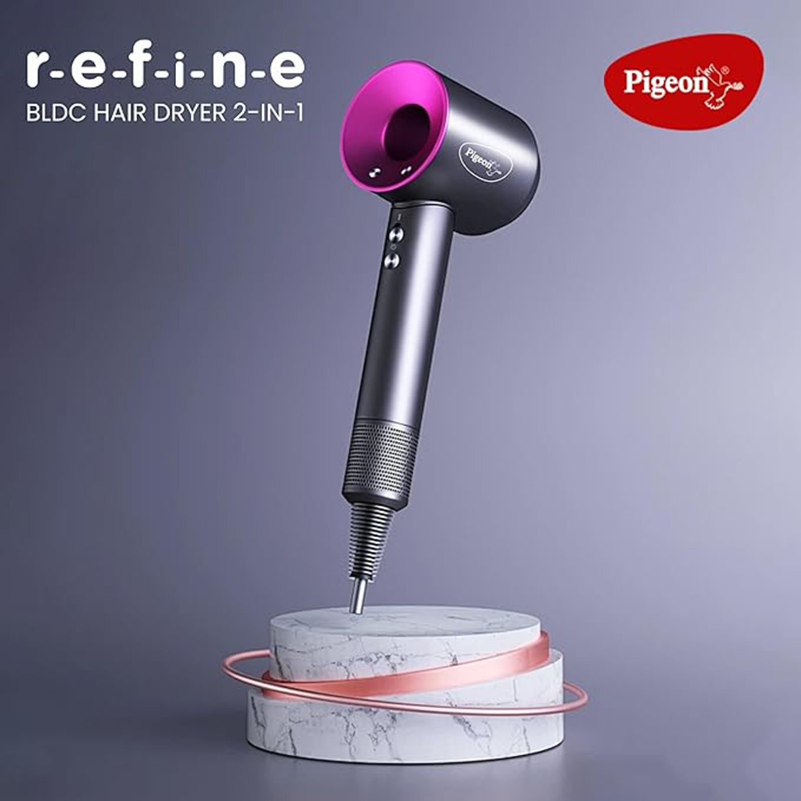 PIGEON Elegant BLDC 2-In-1 Hair Dryer with 4 Heat Settings & Cool Shot (Ionic Technology, Grey)_2