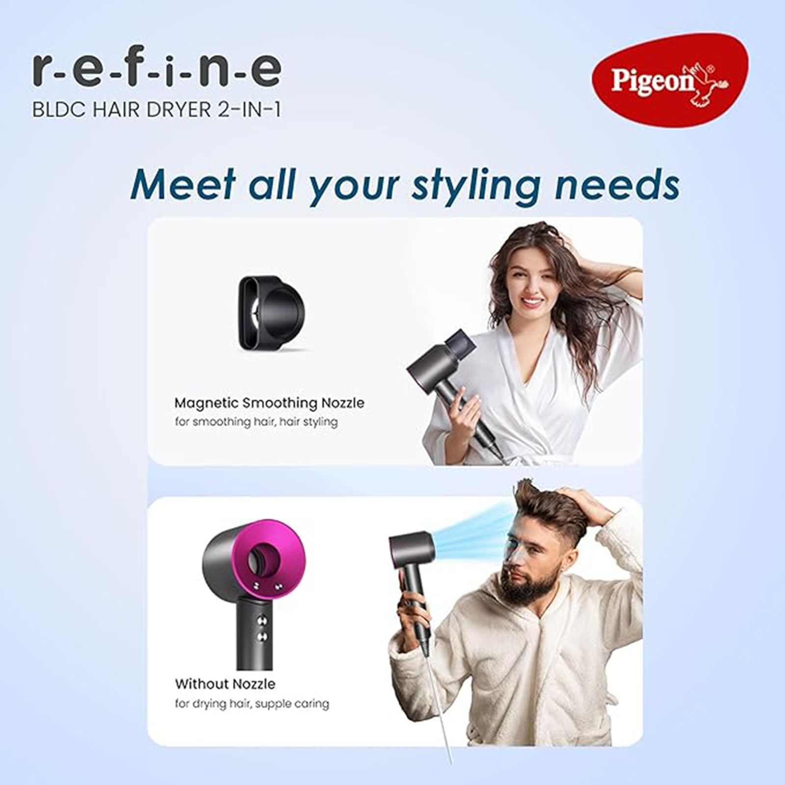 PIGEON Elegant BLDC 2-In-1 Hair Dryer with 4 Heat Settings & Cool Shot (Ionic Technology, Grey)_5