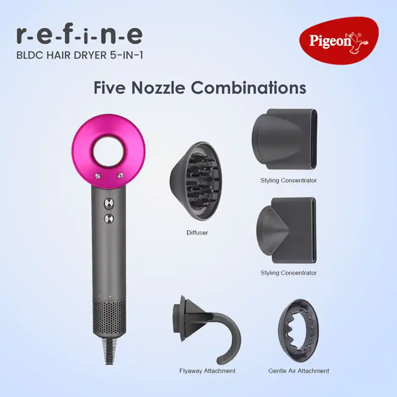 PIGEON Elegant BLDC 5-In-1 Hair Dryer with 4 Heat Settings & Cool Shot (Ionic Technology, Grey) PIGEON Elegant BLDC 5-In-1 Hair Dryer with 4 Heat Settings & Cool Shot (Ionic Technology, Grey)_2