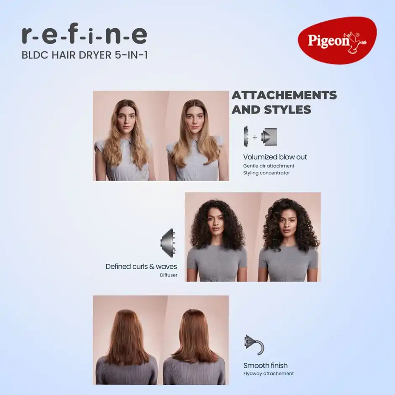PIGEON Elegant BLDC 5-In-1 Hair Dryer with 4 Heat Settings & Cool Shot (Ionic Technology, Grey) PIGEON Elegant BLDC 5-In-1 Hair Dryer with 4 Heat Settings & Cool Shot (Ionic Technology, Grey)_4