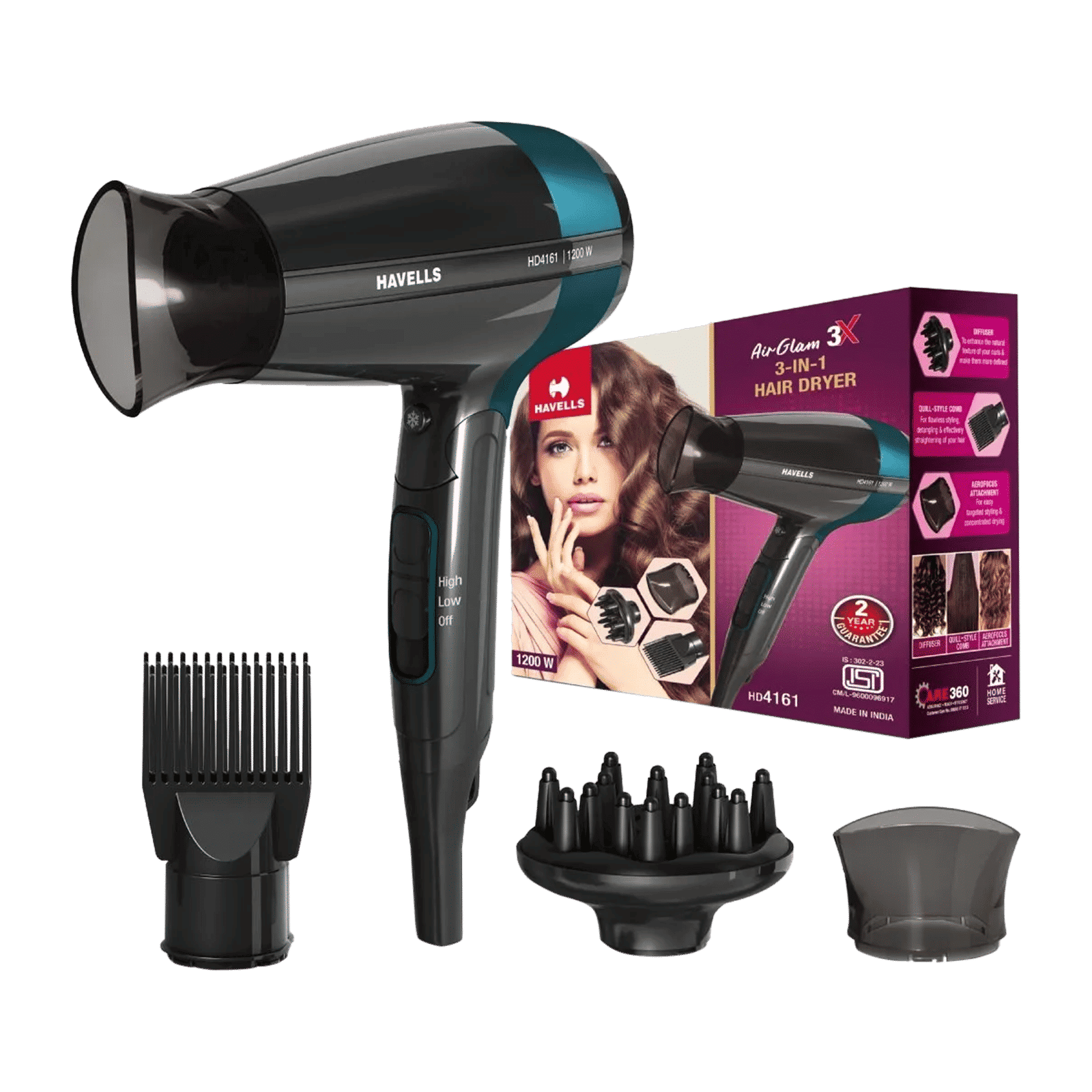 Havells Air Glam 3X Hair Dryer with 3 Heat Settings & Cool Shot (Hypersonic Powerful Motor, Black)_1