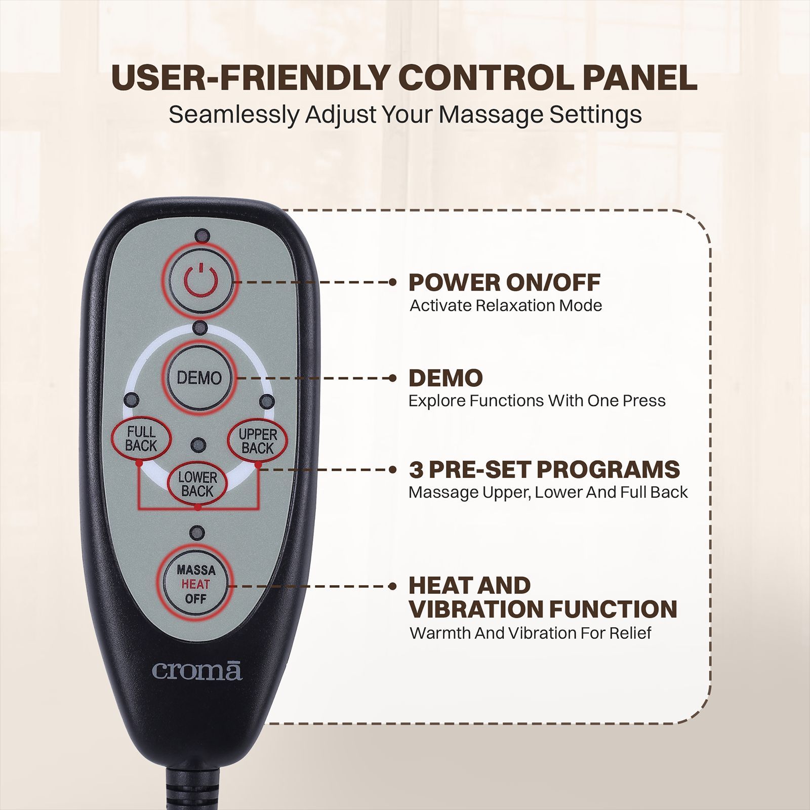 Croma Rotary Massager 8 Rollers (W288, Brown)_11